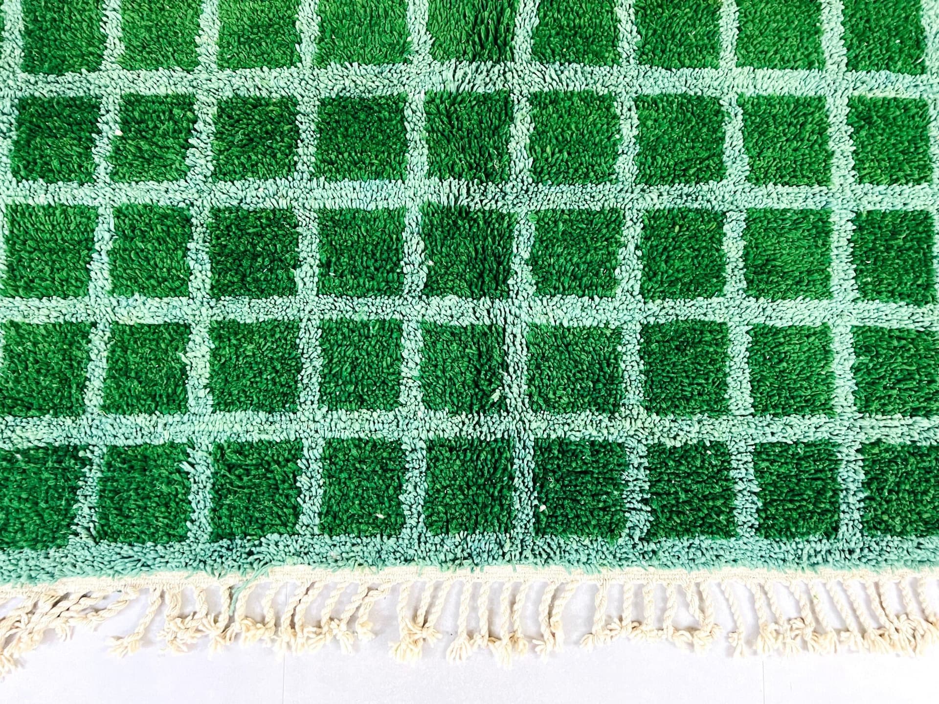 Green Fringed Grid Beni Ourain Rug