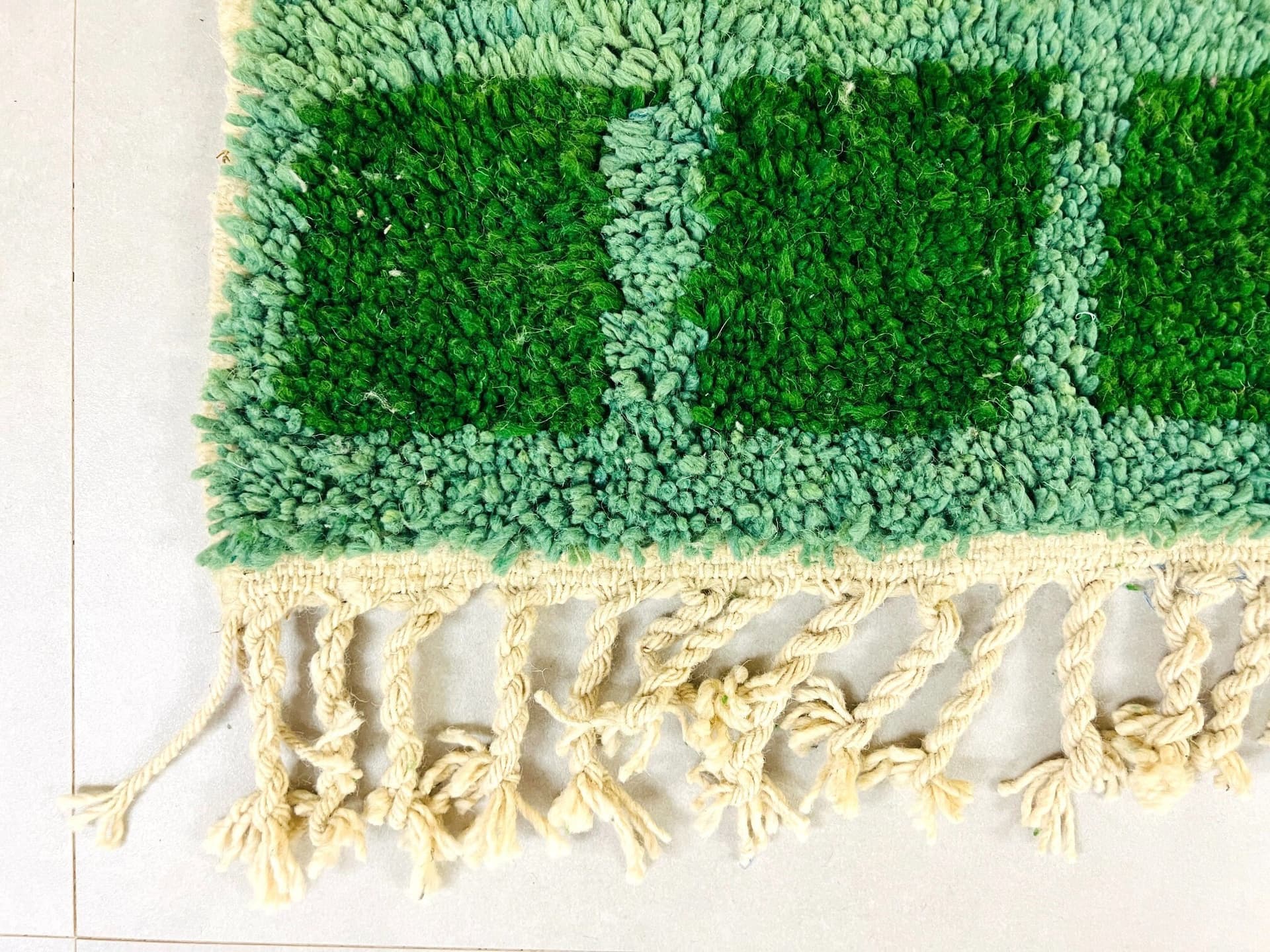 Green Fringed Grid Beni Ourain Rug