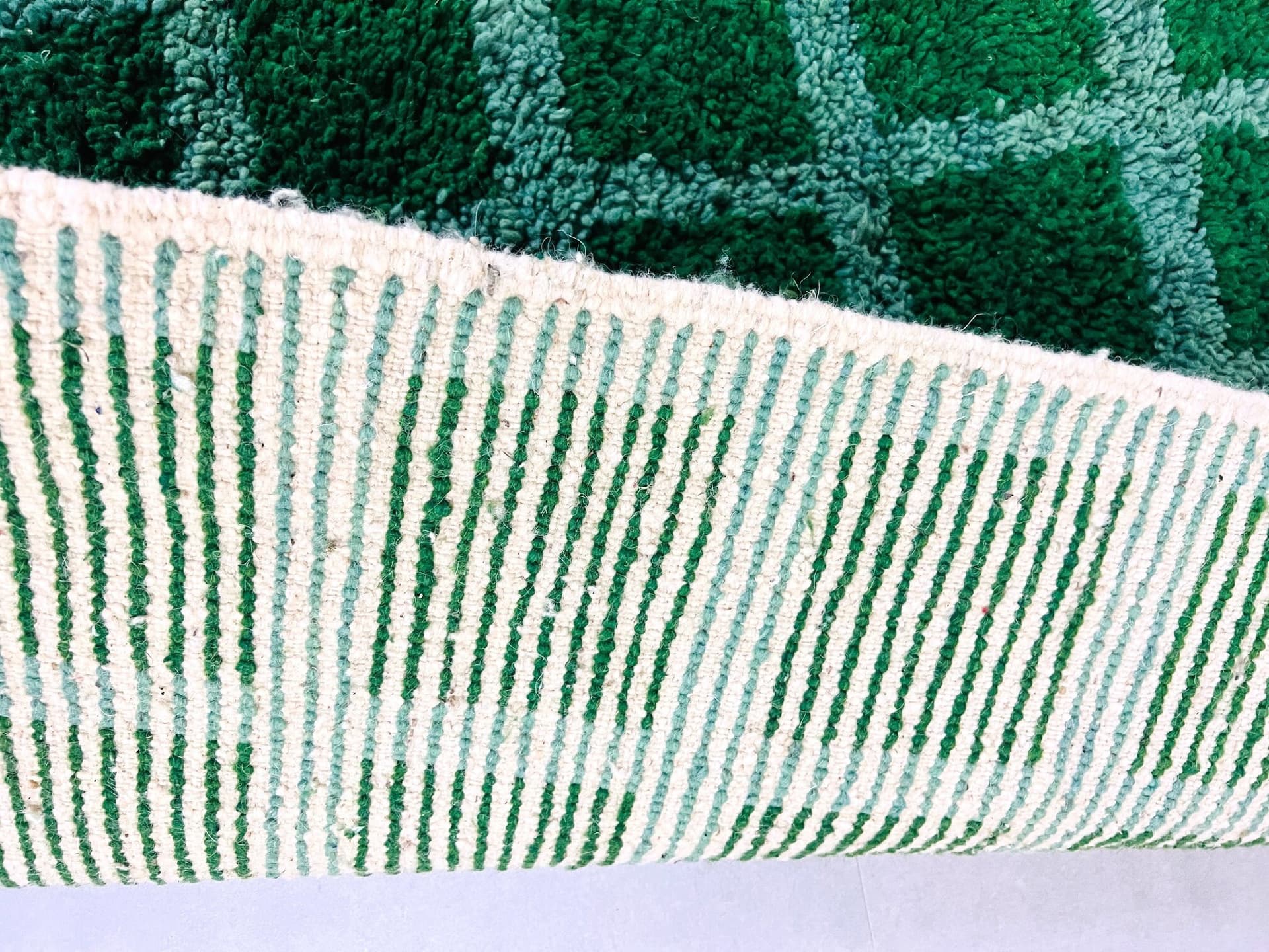 Green Fringed Grid Beni Ourain Rug