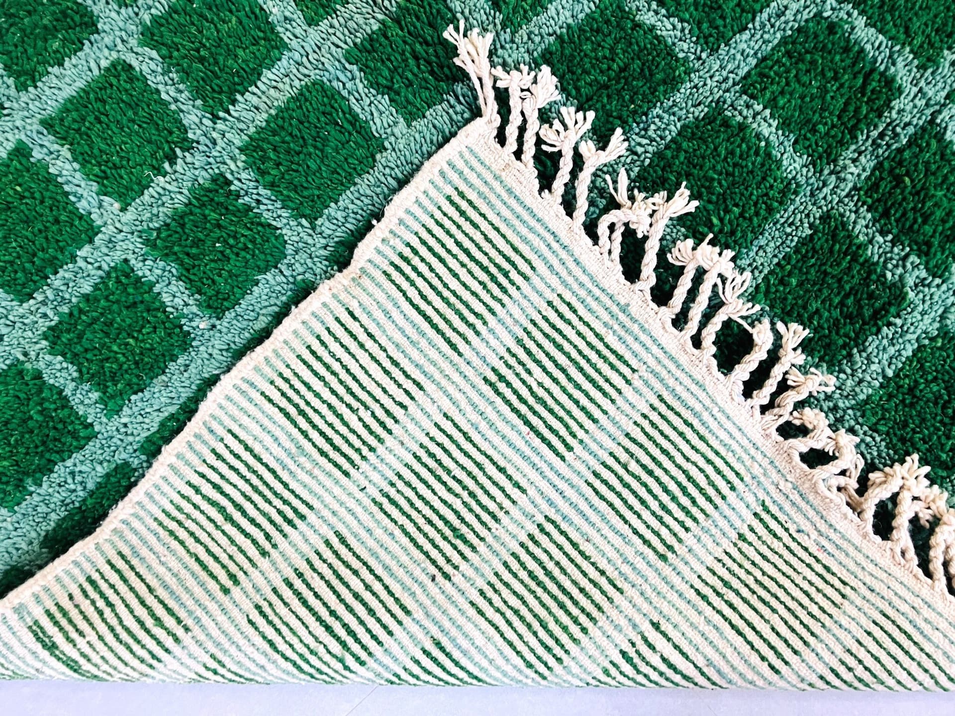 Green Fringed Grid Beni Ourain Rug