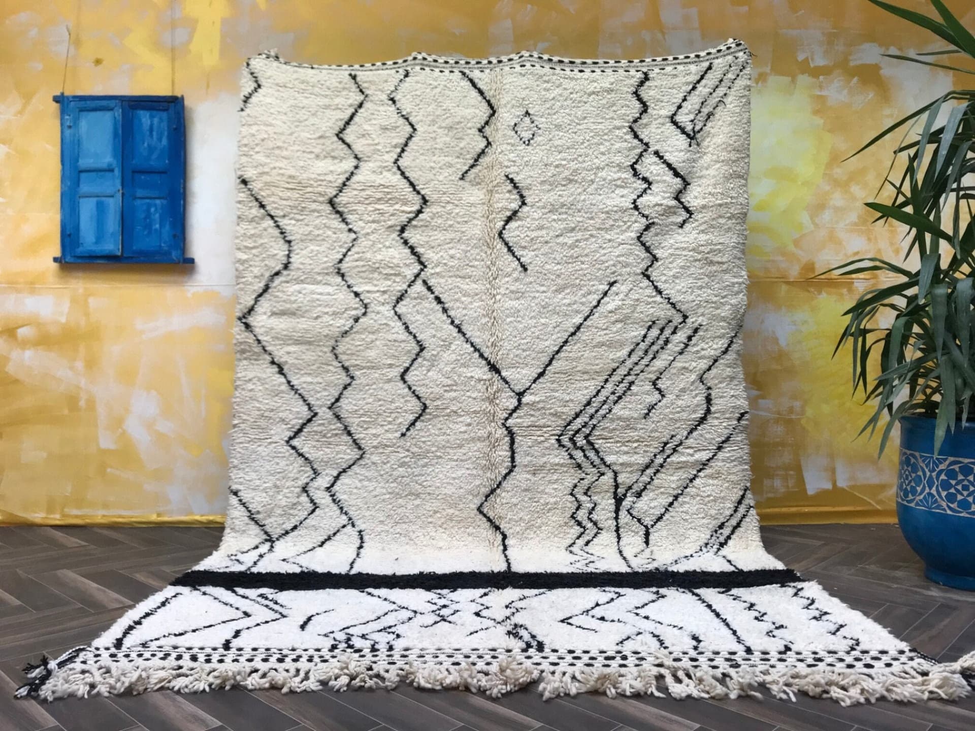 Ivory Banded Beni Ourain Rug