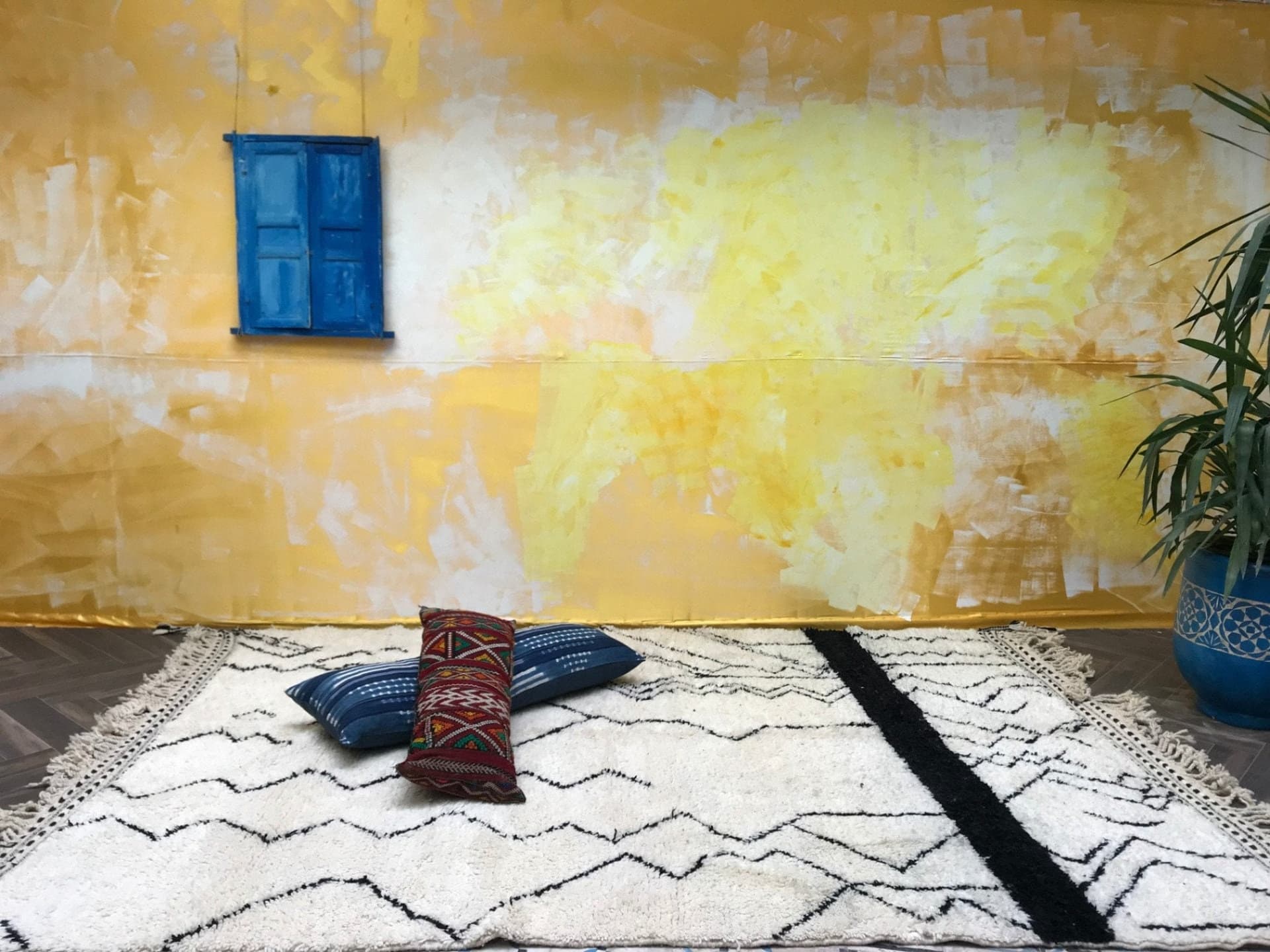 Ivory Banded Beni Ourain Rug