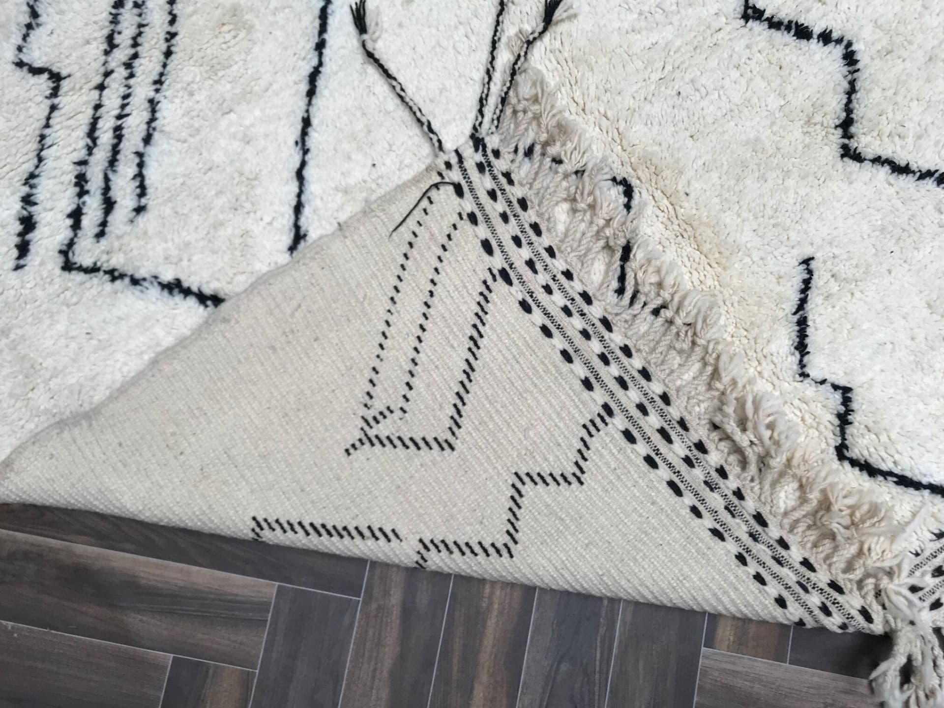Ivory Banded Beni Ourain Rug
