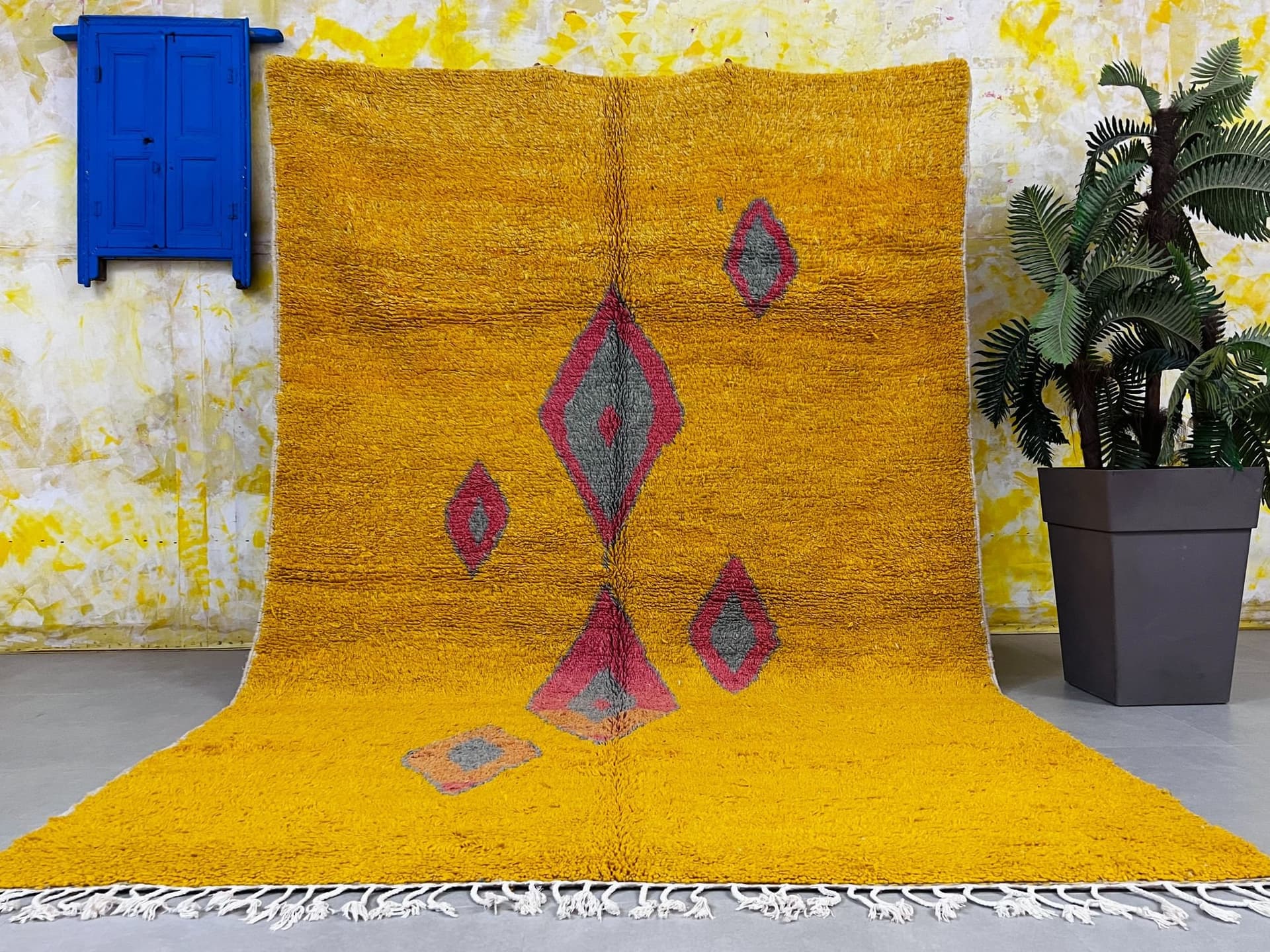 Yellow Diamond Motif Beni Ourain Rug