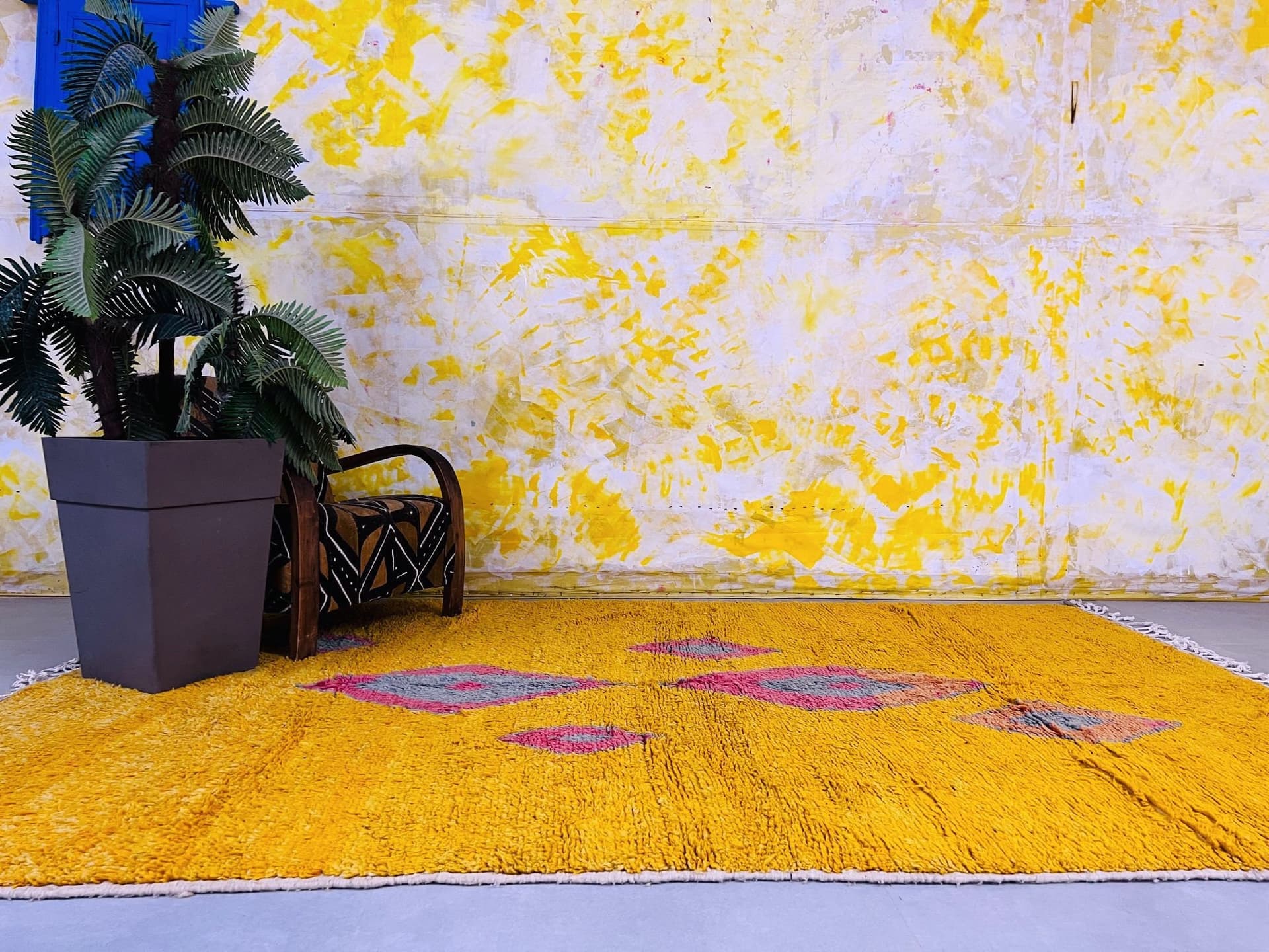 Yellow Diamond Motif Beni Ourain Rug