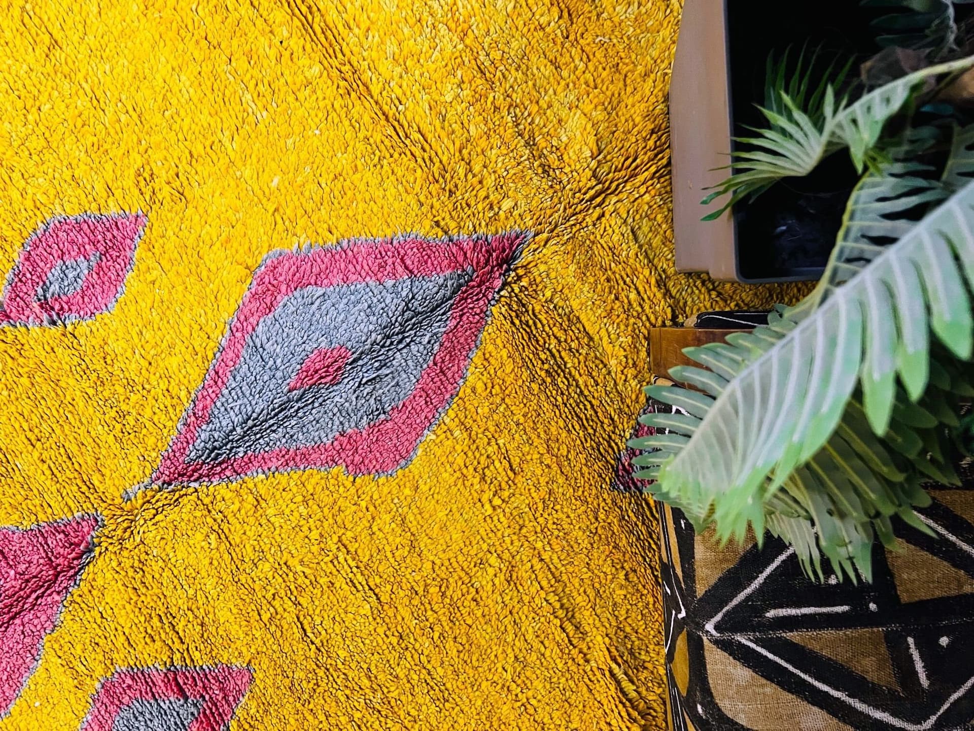 Yellow Diamond Motif Beni Ourain Rug