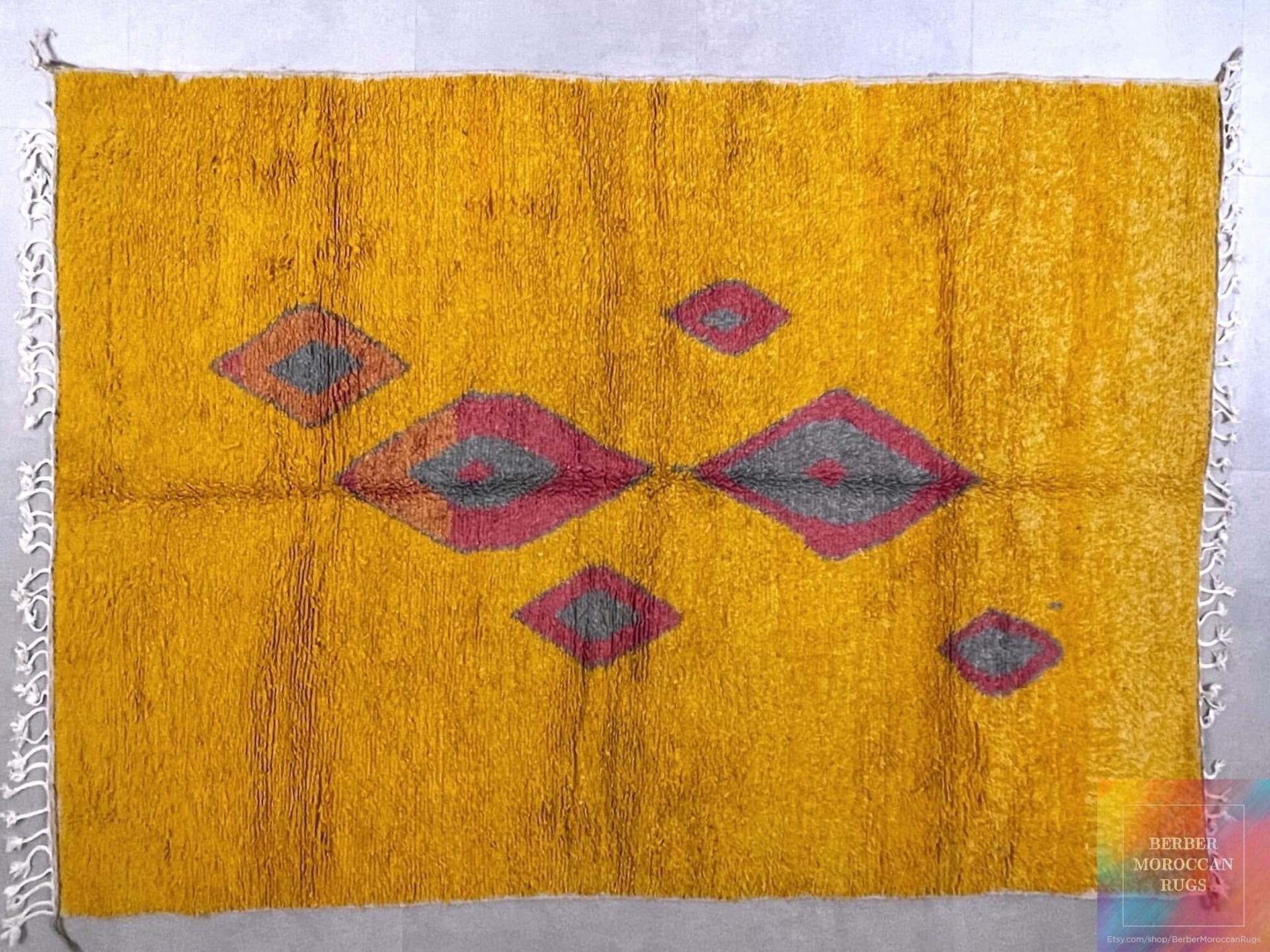 Yellow Diamond Motif Beni Ourain Rug