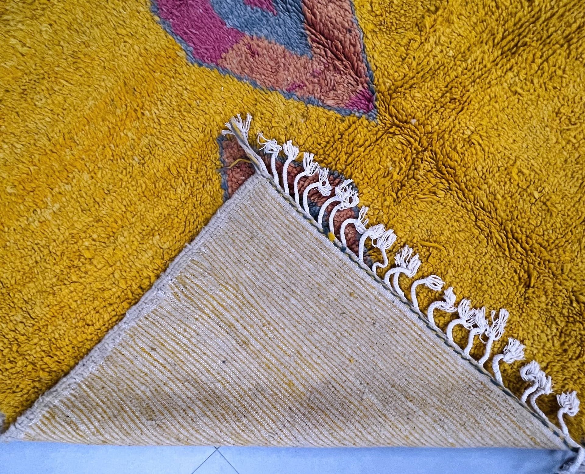 Yellow Diamond Motif Beni Ourain Rug