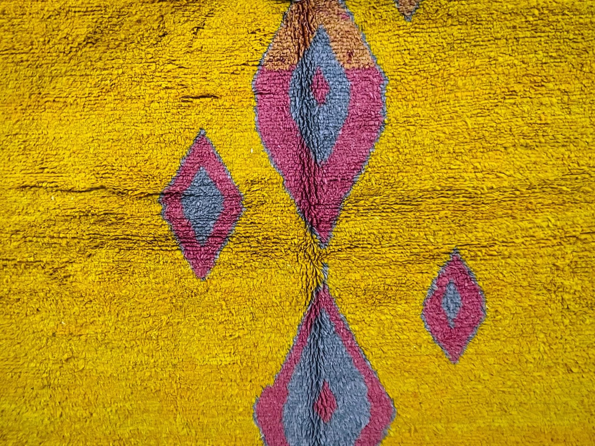 Yellow Diamond Motif Beni Ourain Rug