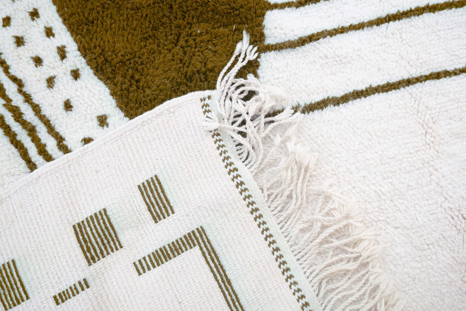 Ivory Brown Abstract Beni Ourain Rug