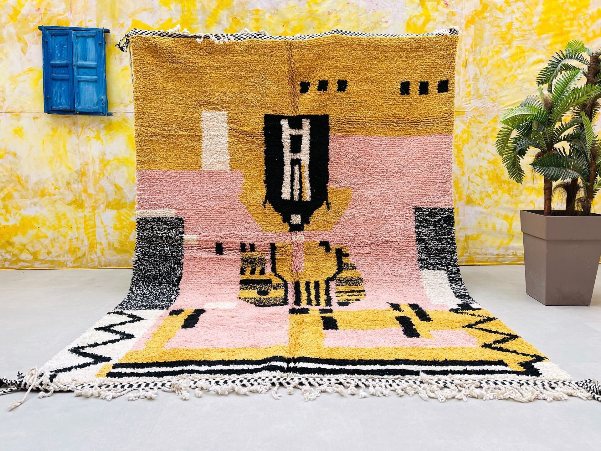 Pink Yellow Abstract Beni Ourain Rug