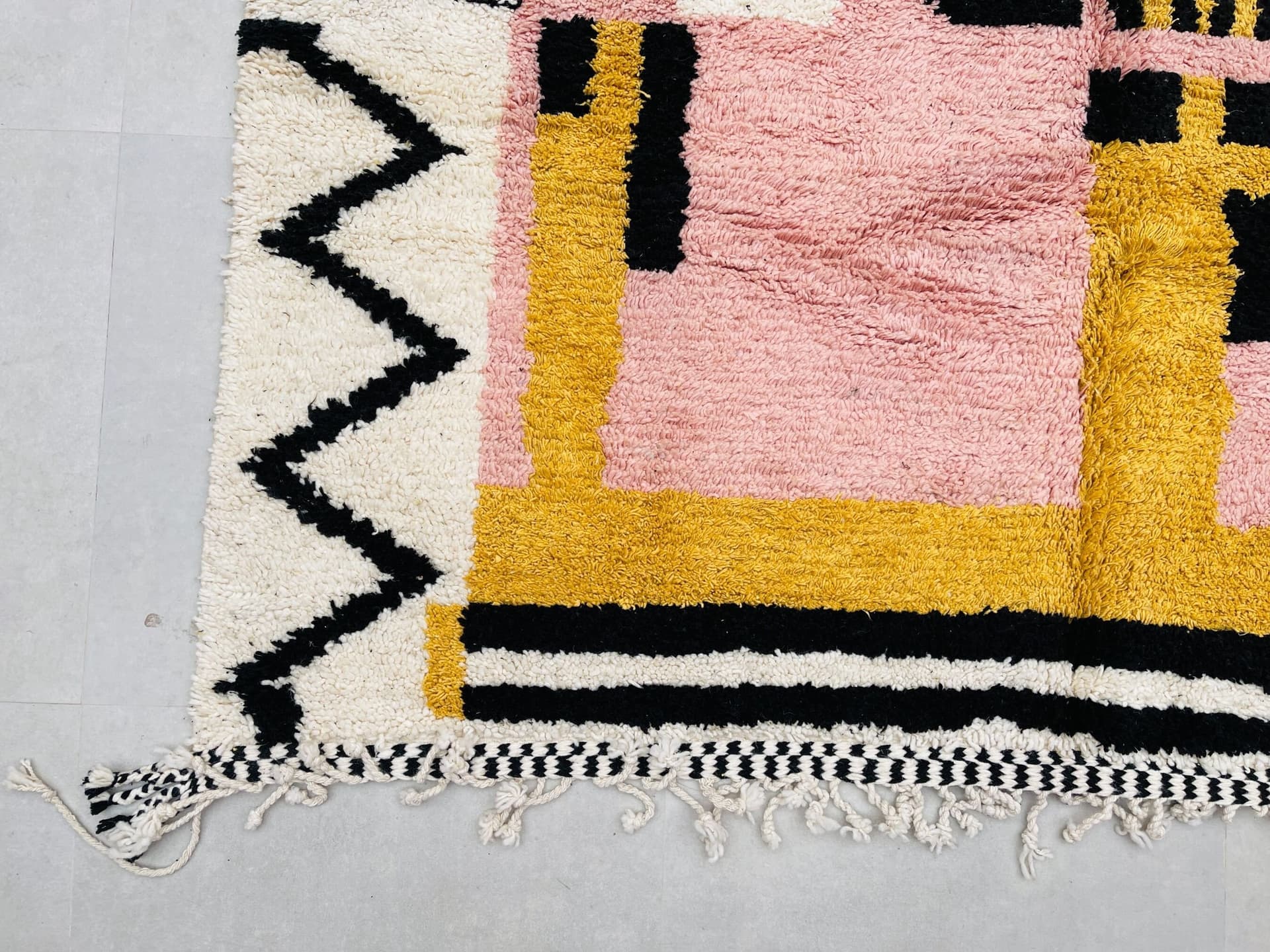 Pink Yellow Abstract Beni Ourain Rug