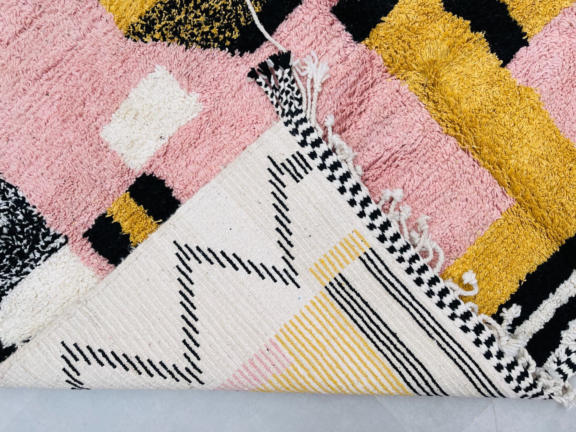 Pink Yellow Abstract Beni Ourain Rug