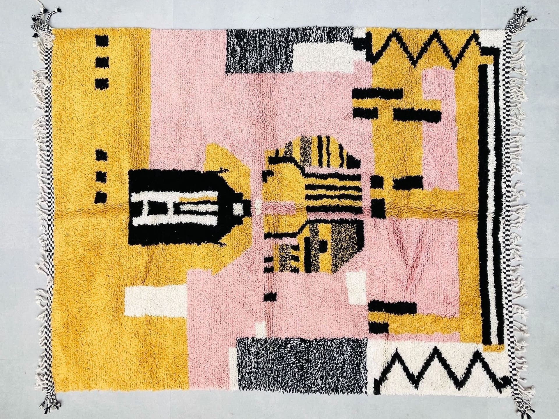 Pink Yellow Abstract Beni Ourain Rug