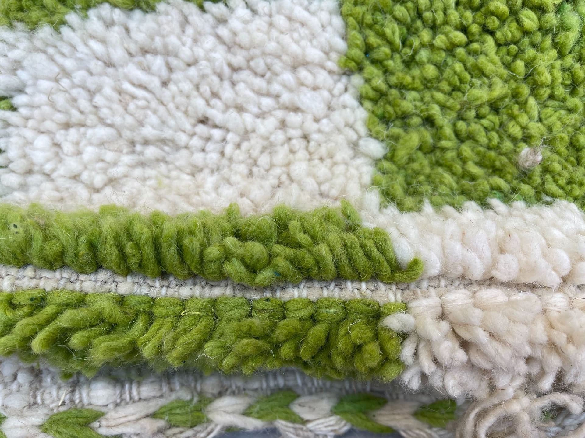 Green checkered rug handmade Moroccan shag rug