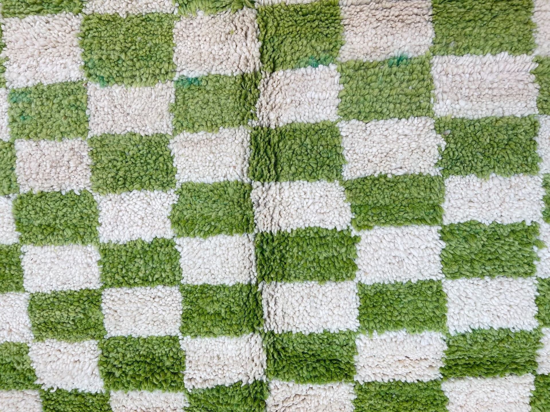 Green checkered rug handmade Moroccan shag rug