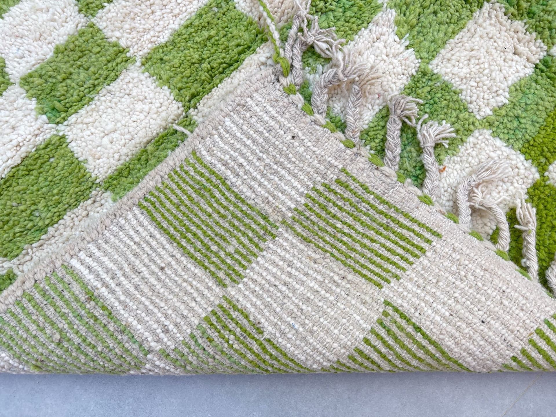Green checkered rug handmade Moroccan shag rug