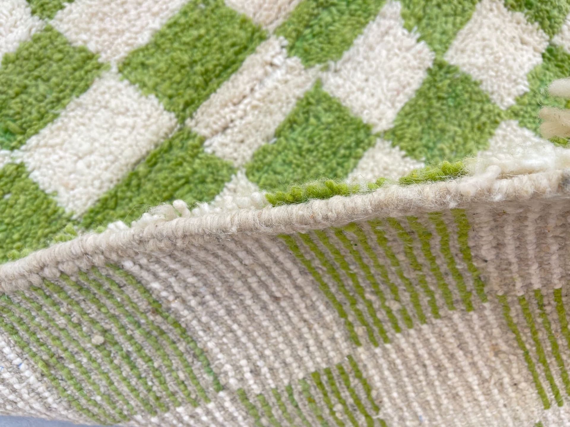 Green checkered rug handmade Moroccan shag rug