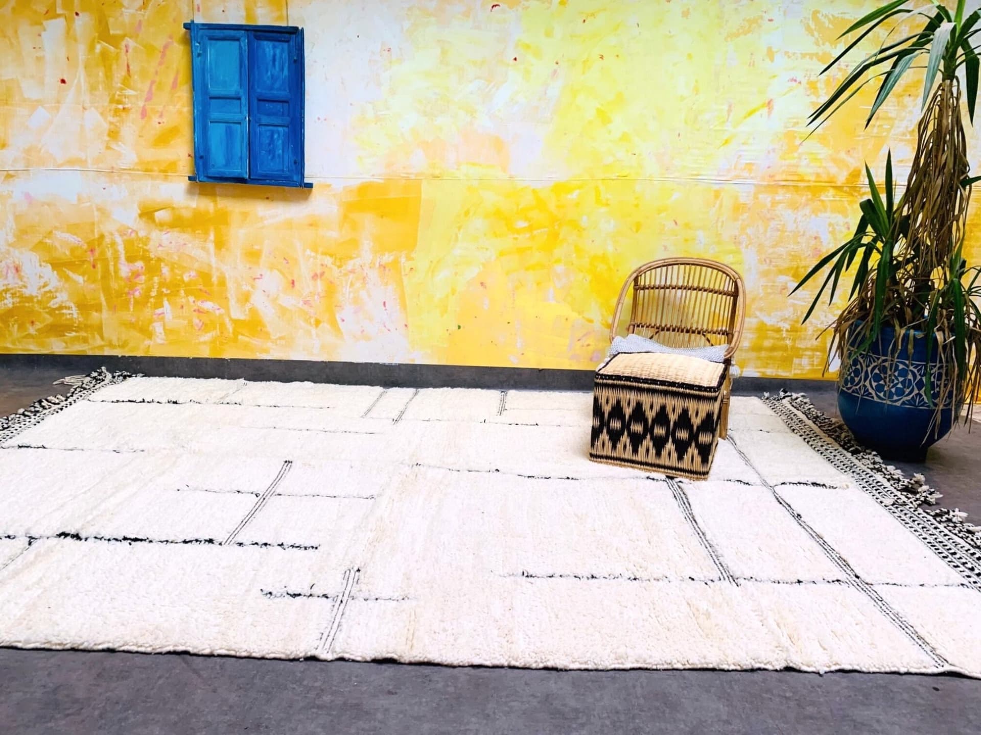 Ivory Black Lined Beni Ourain Rug