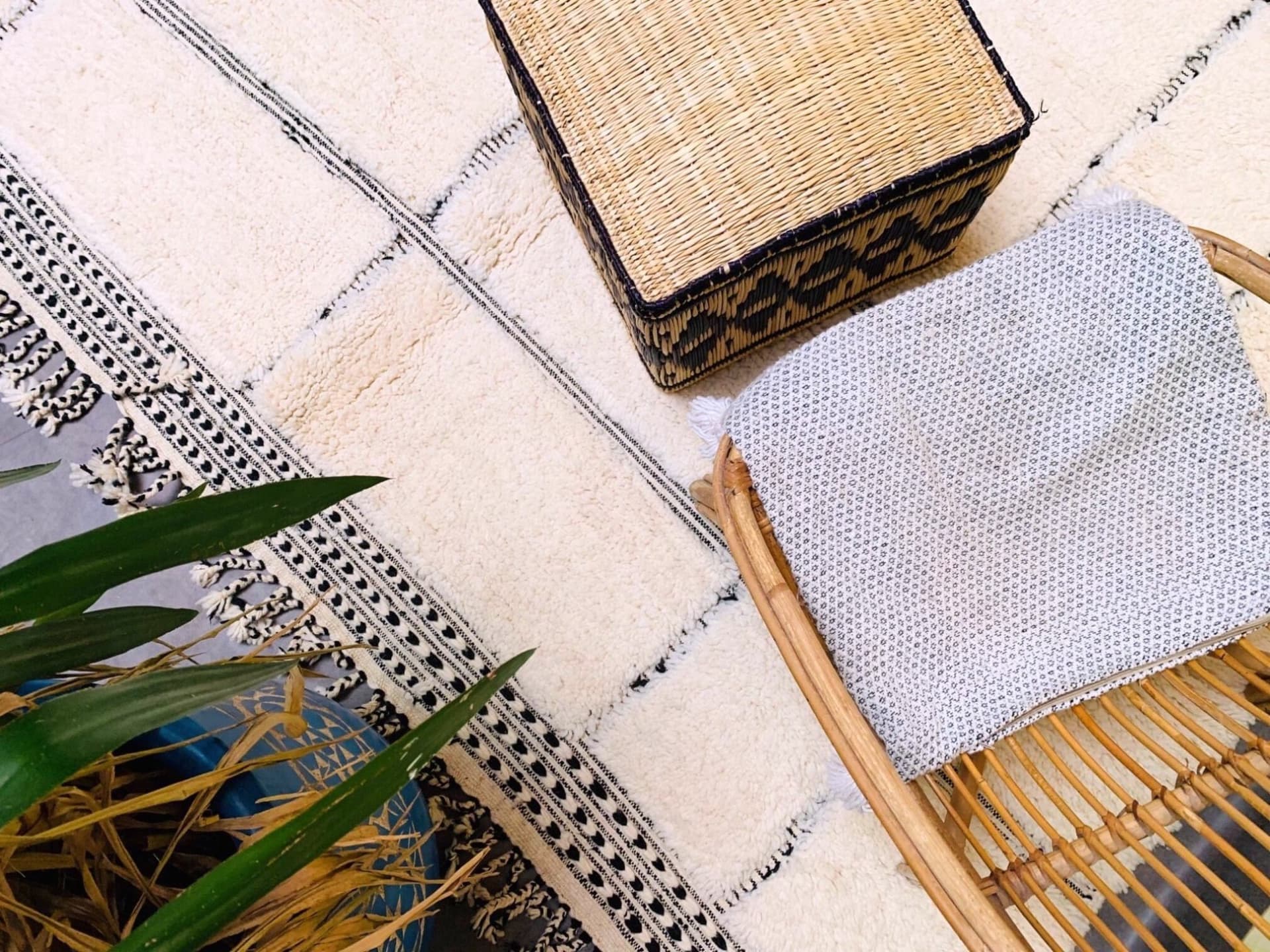 Ivory Black Lined Beni Ourain Rug