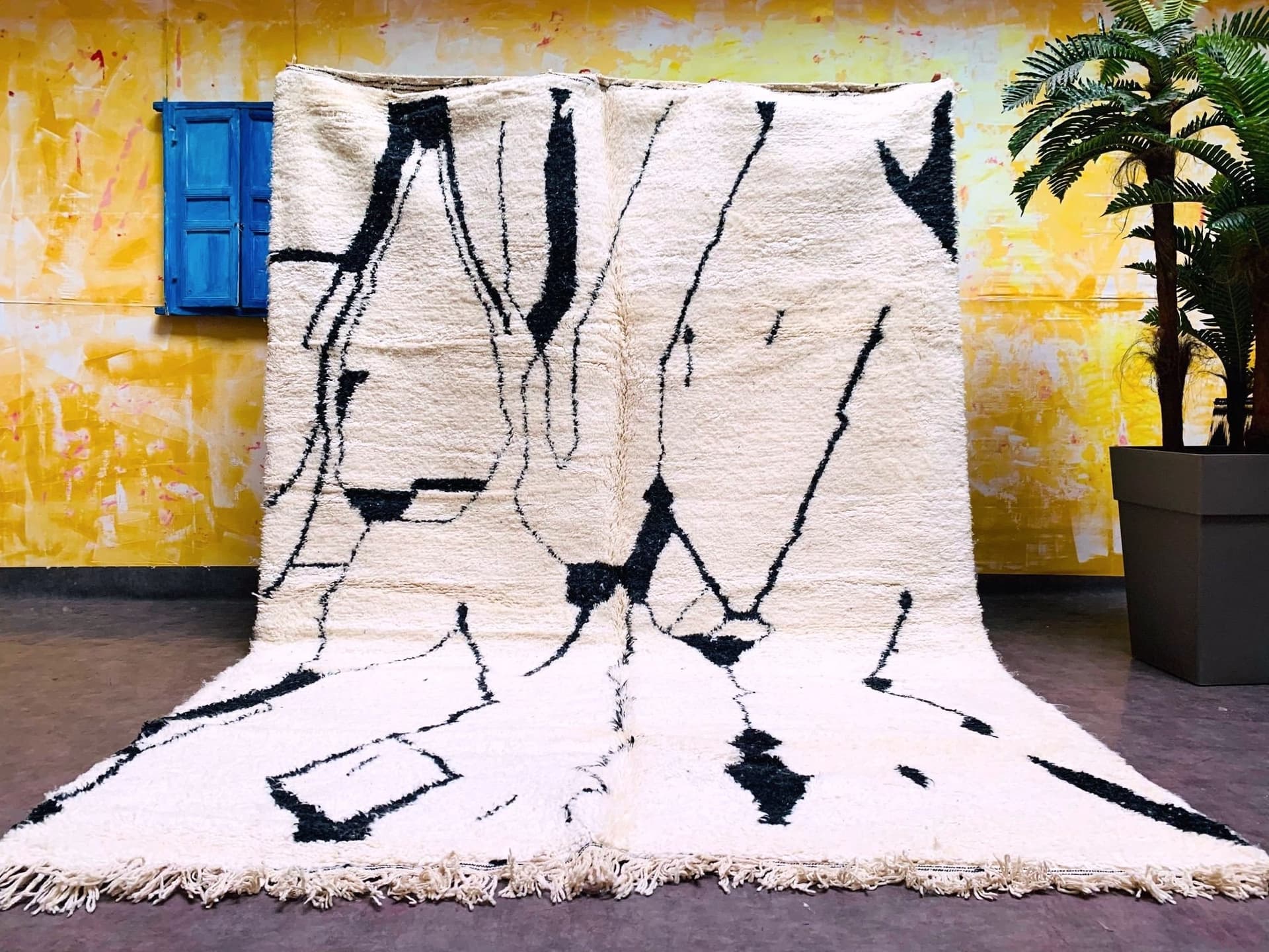 Ivory Black Angular Beni Ourain Rug