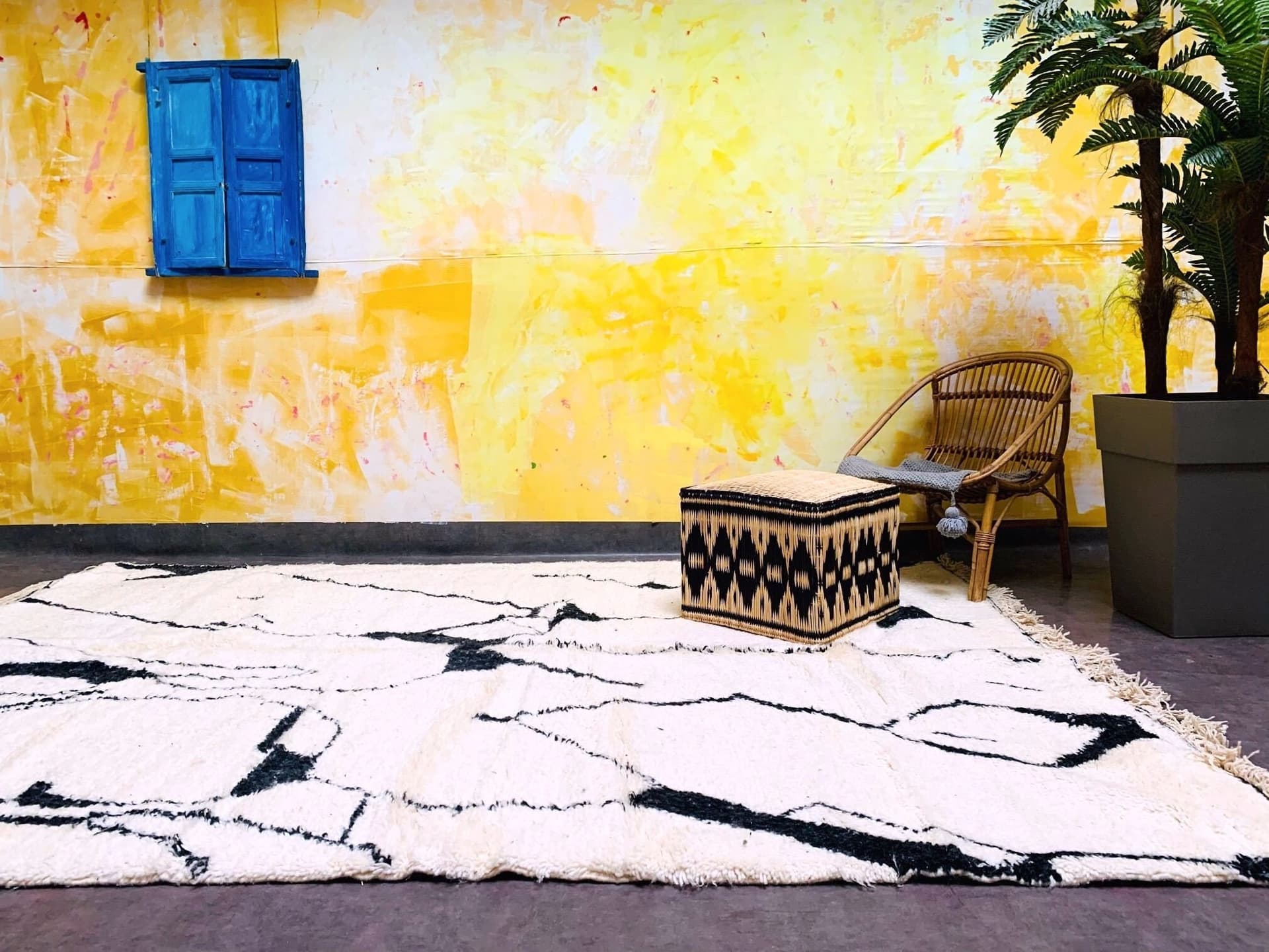 Ivory Black Angular Beni Ourain Rug