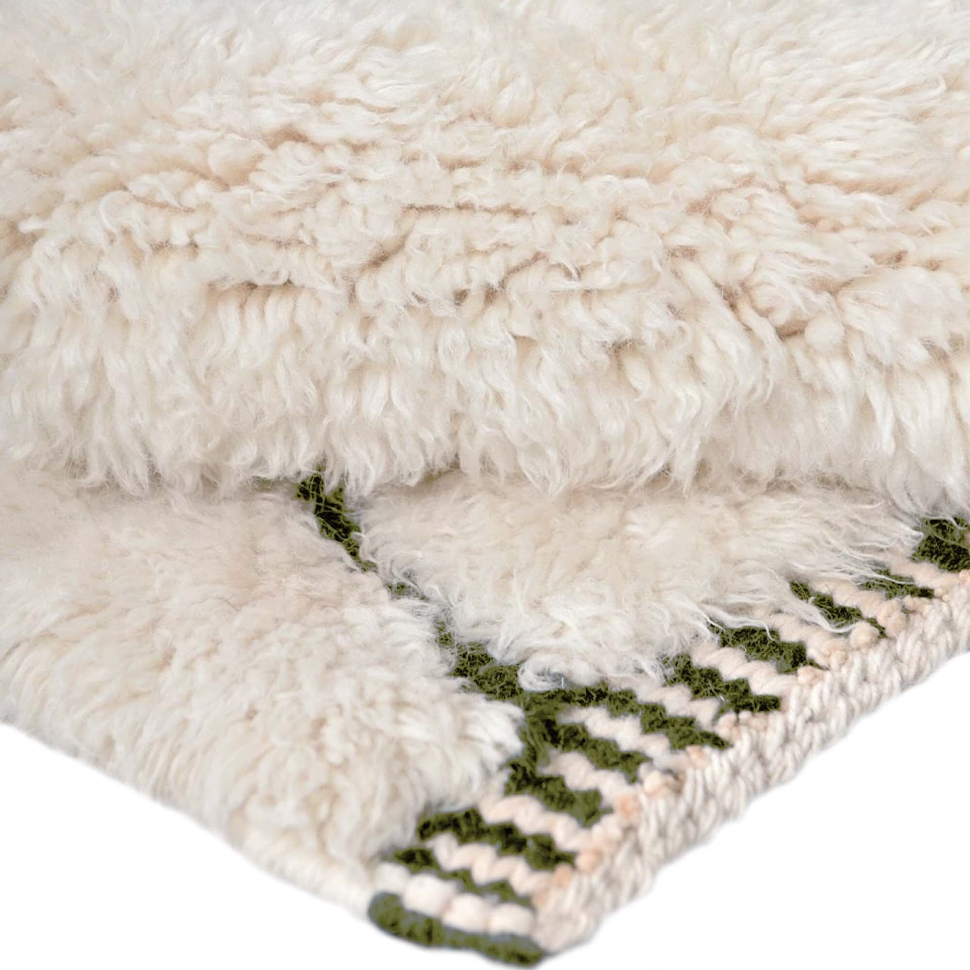 Moroccan Rug Beni Ourain 7x10 Wool Cream Ivory Olive Green Minimalist Living Room