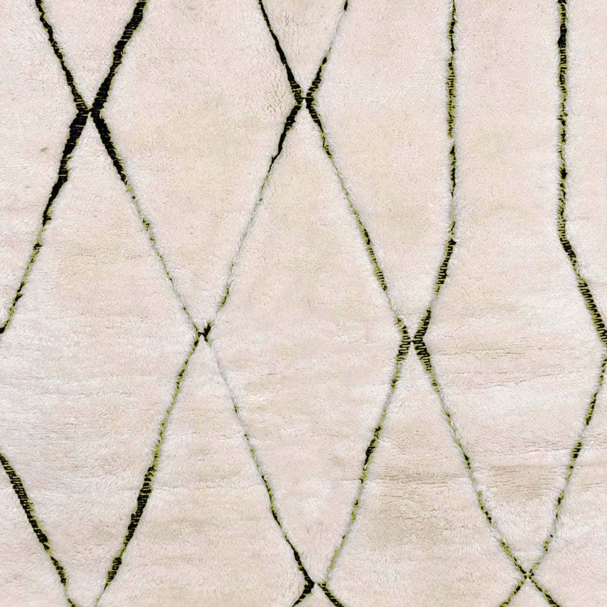 Moroccan Rug Beni Ourain 7x10 Wool Cream Ivory Olive Green Minimalist Living Room