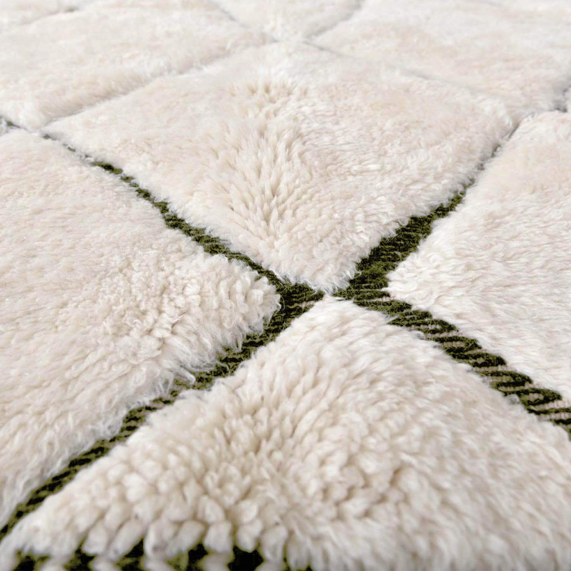 Moroccan Rug Beni Ourain 7x10 Wool Cream Ivory Olive Green Minimalist Living Room