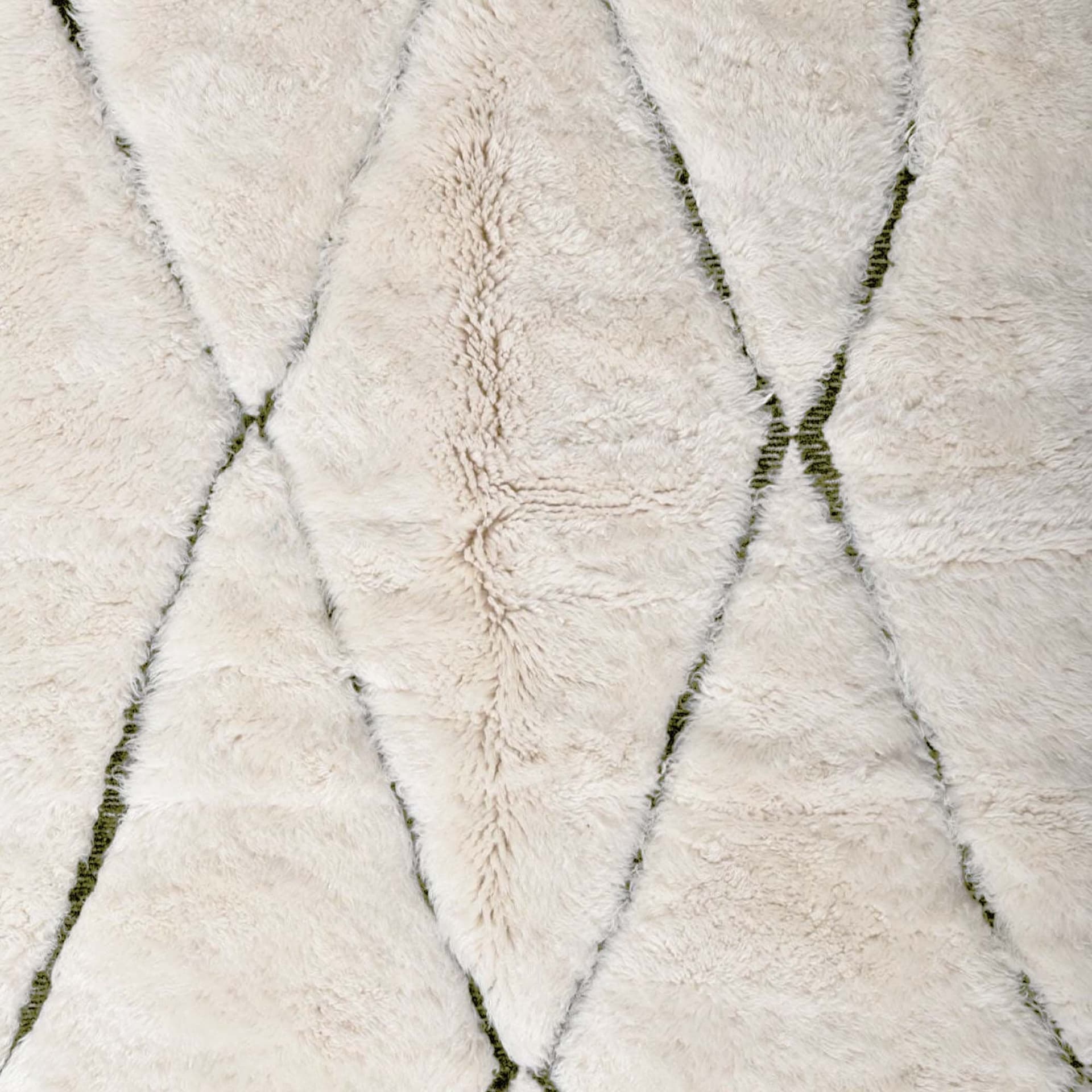 Moroccan Rug Beni Ourain 7x10 Wool Cream Ivory Olive Green Minimalist Living Room