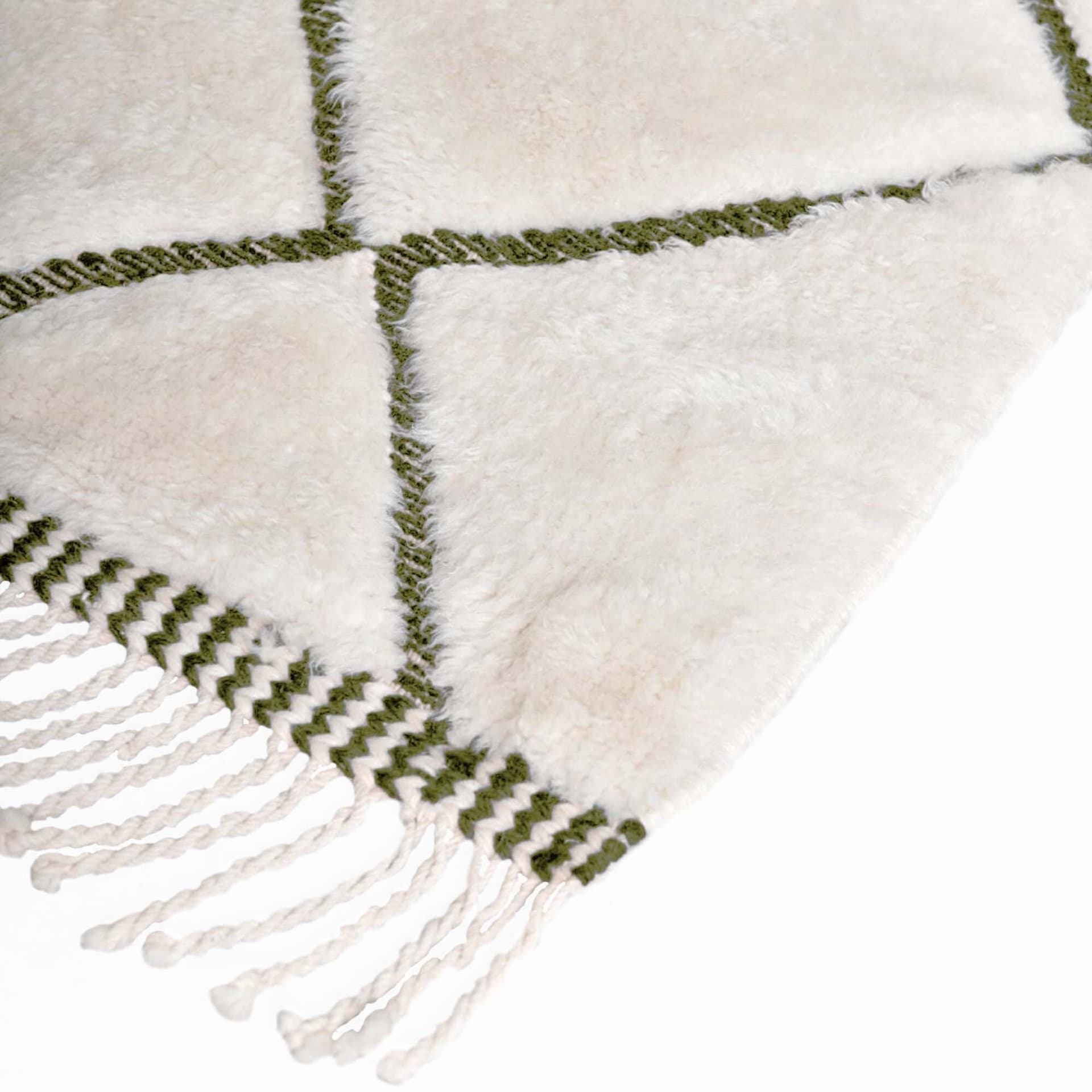 Moroccan Rug Beni Ourain 7x10 Wool Cream Ivory Olive Green Minimalist Living Room