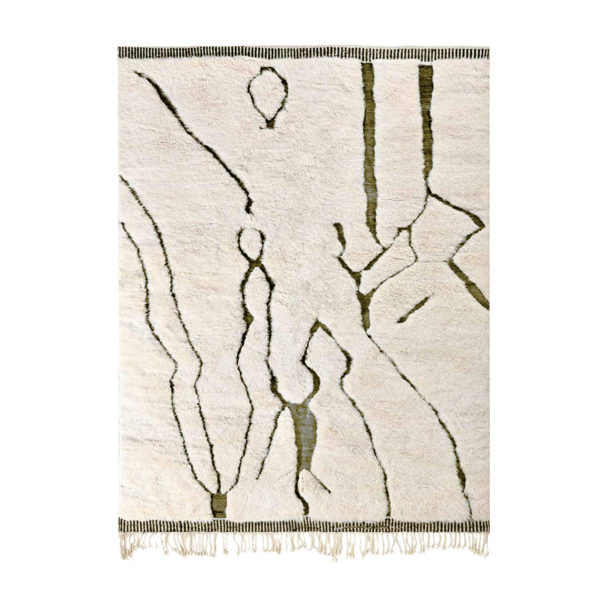 Moroccan Rug Beni Ourain 7x10 Wool Ivory Olive Green Minimalist Living Room Berber