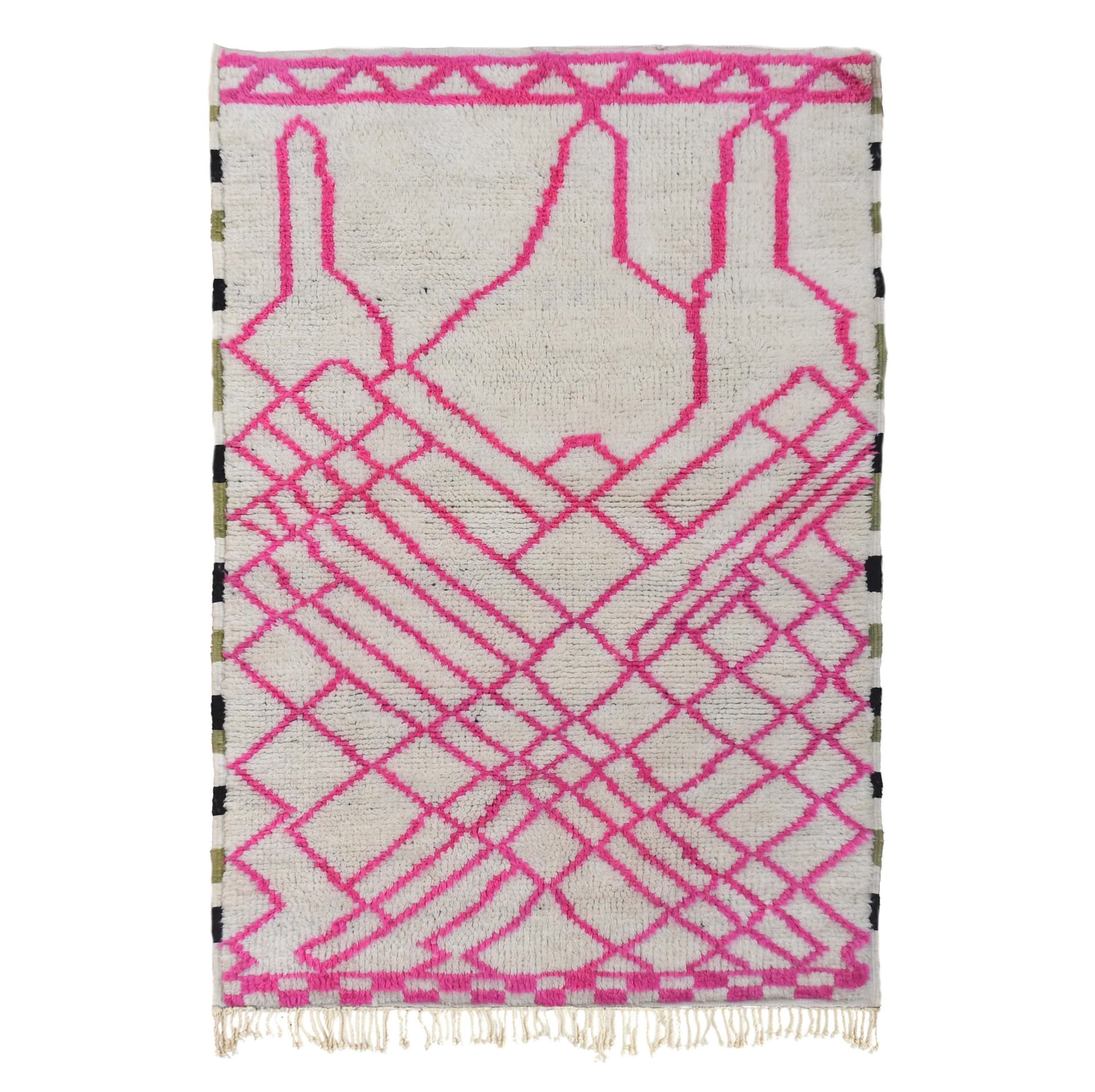 Moroccan Rug Handmade Wool Custom Size - Ivory Pink Geometric Boho Area Rug for Living Room Bedroom - Beni Ourain