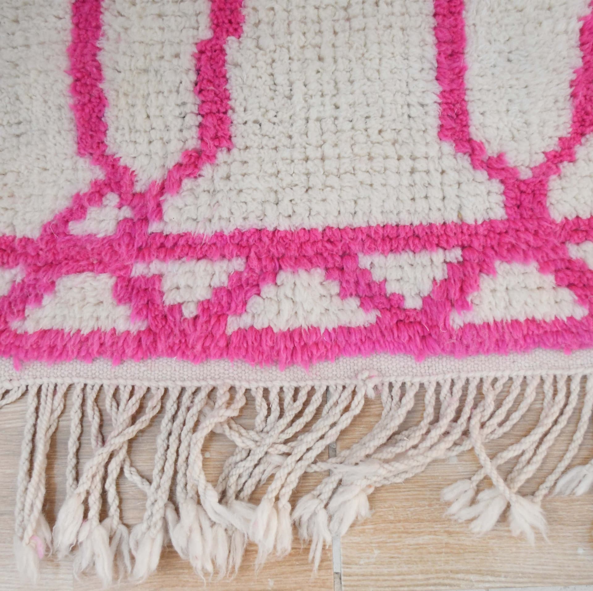 Moroccan Rug Handmade Wool Custom Size - Ivory Pink Geometric Boho Area Rug for Living Room Bedroom - Beni Ourain
