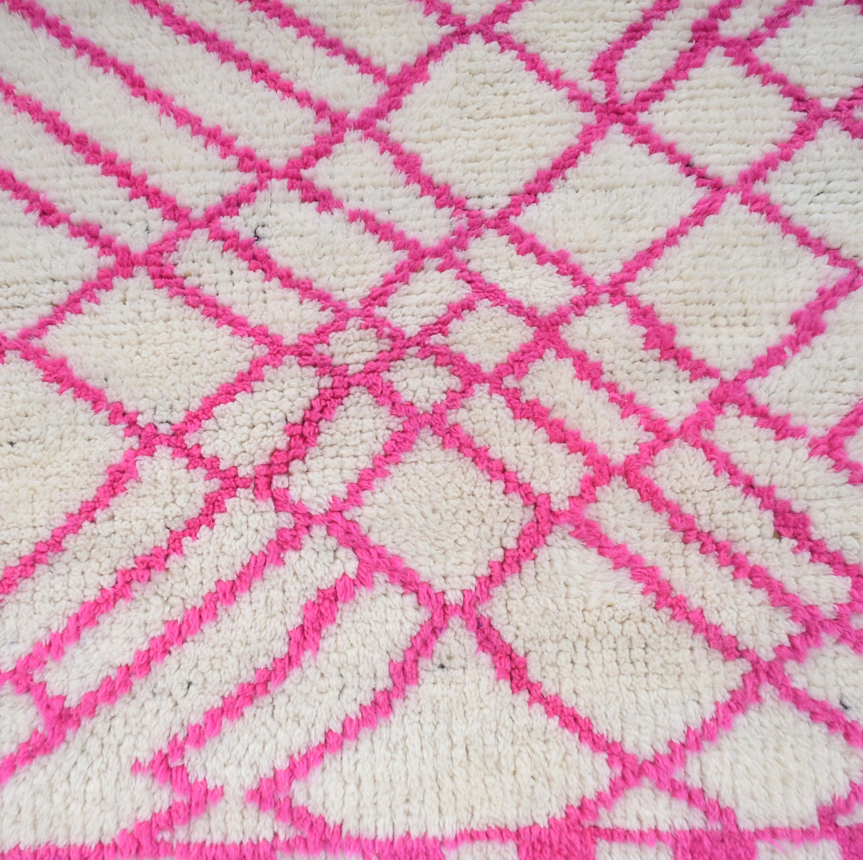 Moroccan Rug Handmade Wool Custom Size - Ivory Pink Geometric Boho Area Rug for Living Room Bedroom - Beni Ourain