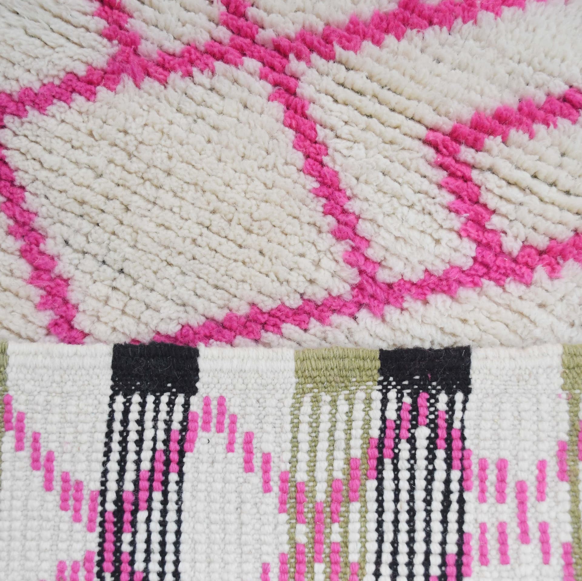 Moroccan Rug Handmade Wool Custom Size - Ivory Pink Geometric Boho Area Rug for Living Room Bedroom - Beni Ourain