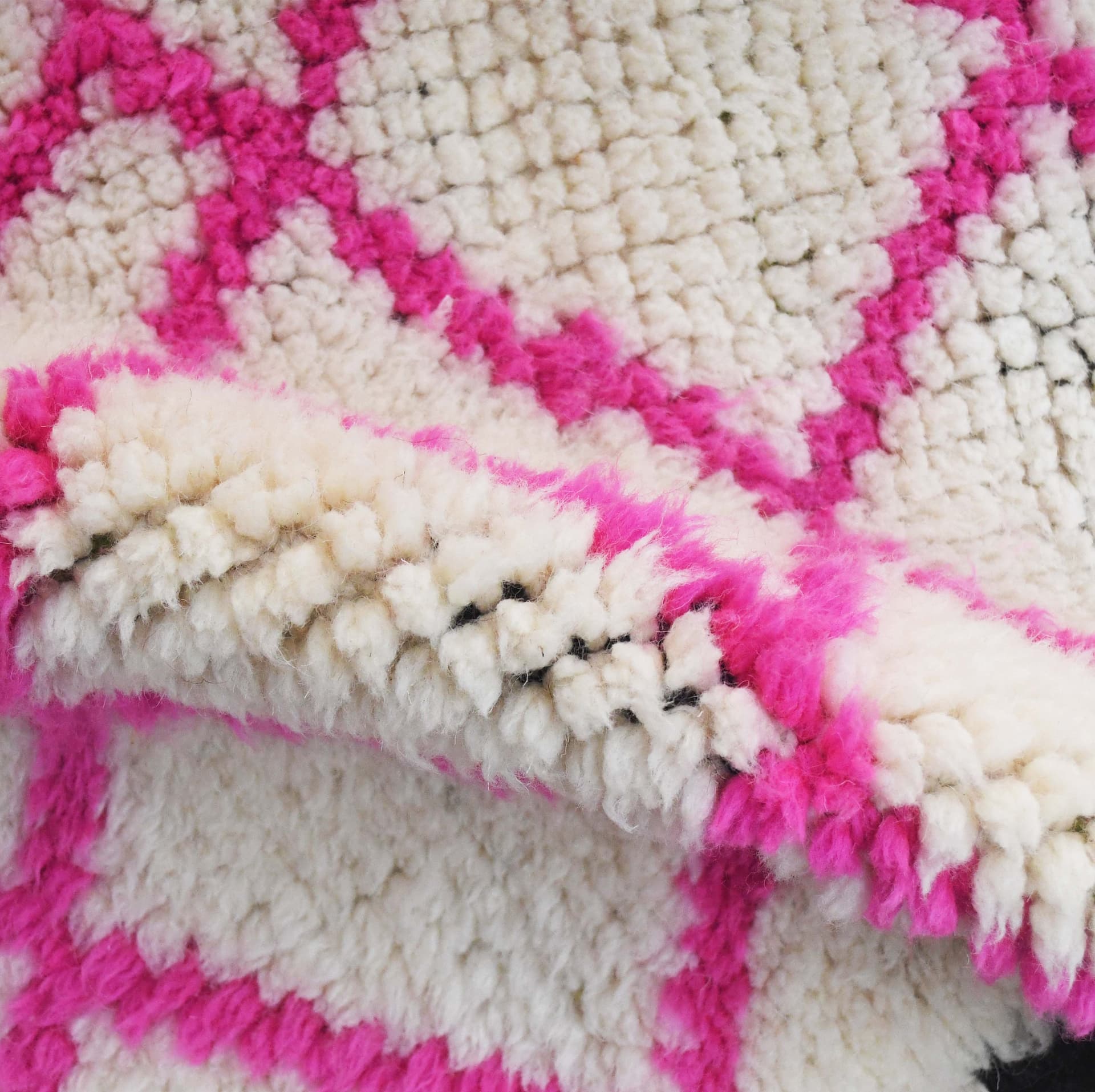 Moroccan Rug Handmade Wool Custom Size - Ivory Pink Geometric Boho Area Rug for Living Room Bedroom - Beni Ourain