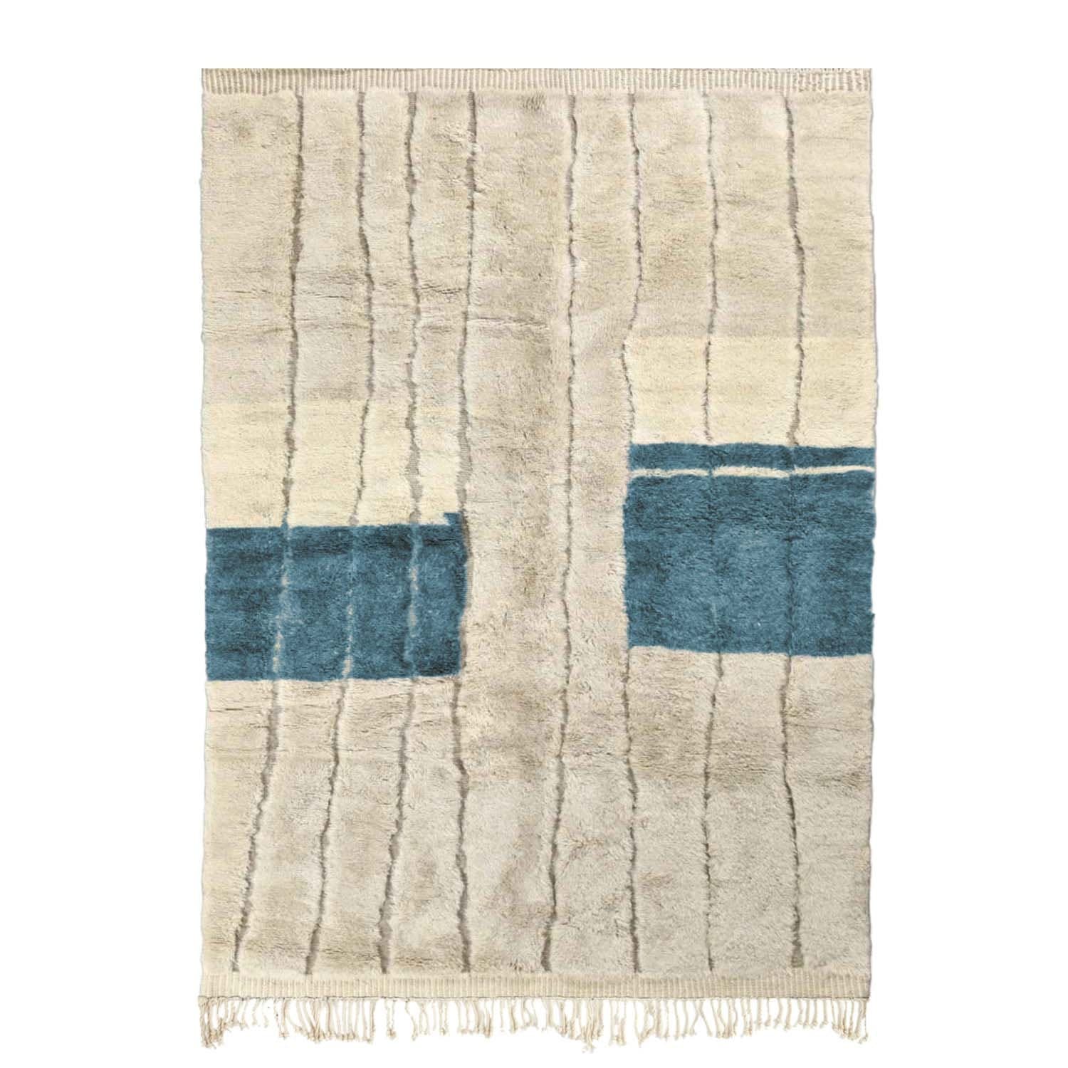 Ivory Blue Block Beni Ourain Rug