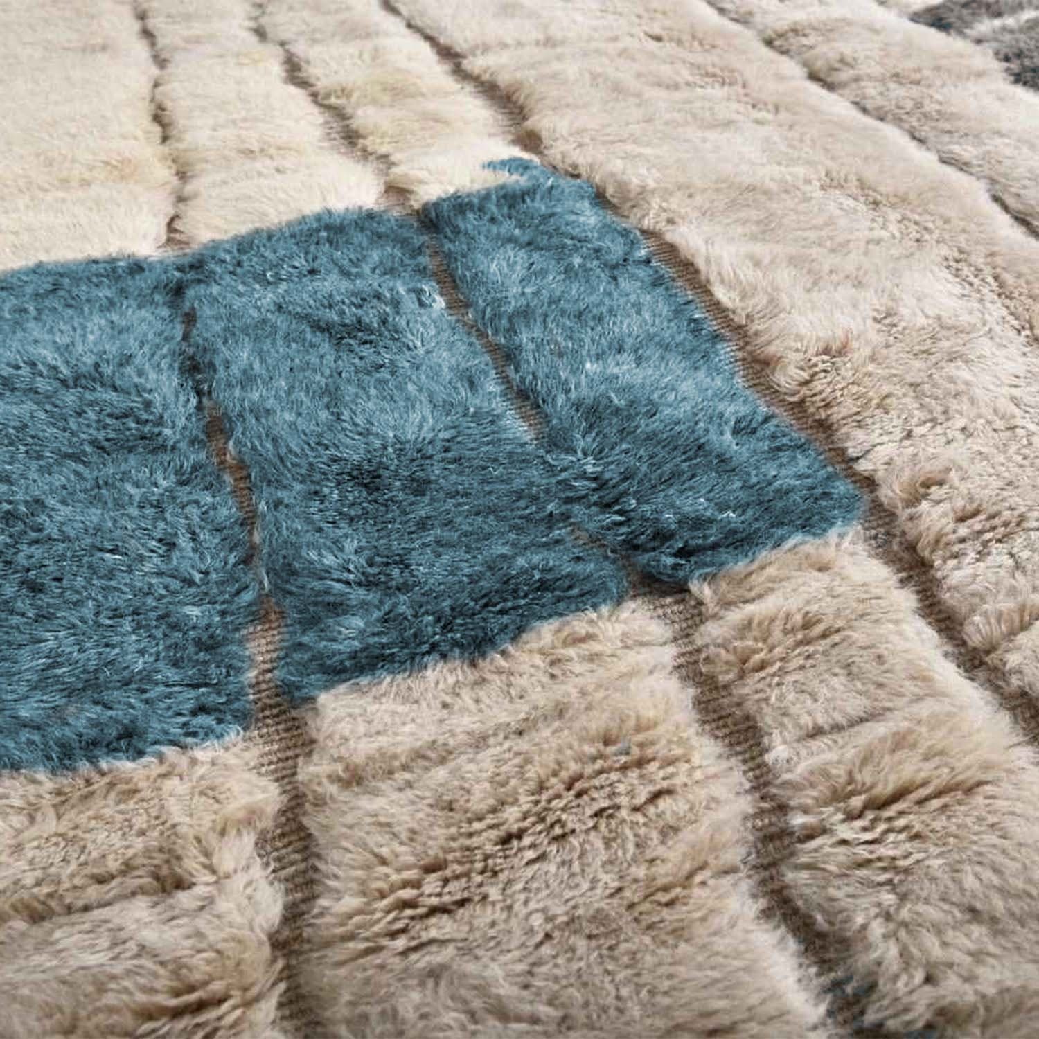 Ivory Blue Block Beni Ourain Rug