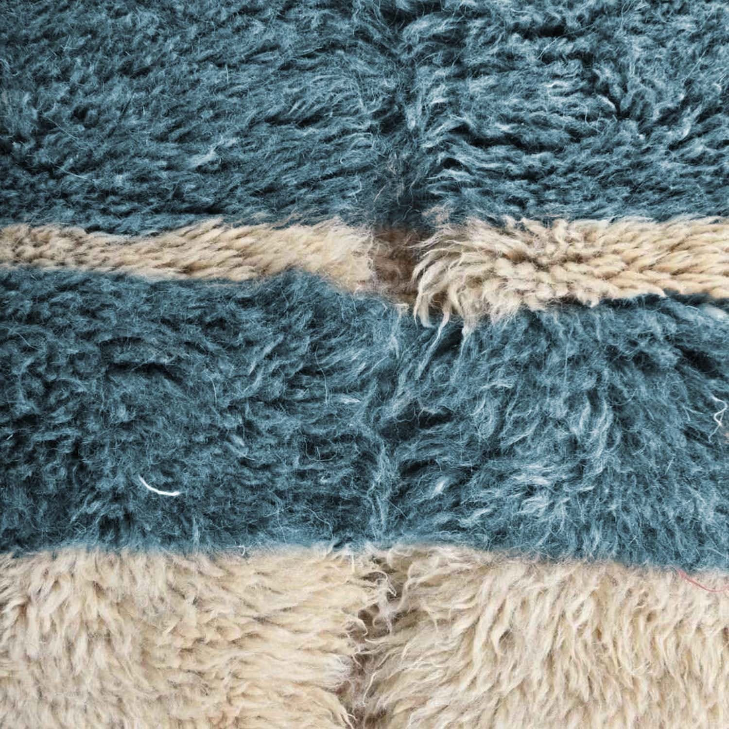 Ivory Blue Block Beni Ourain Rug