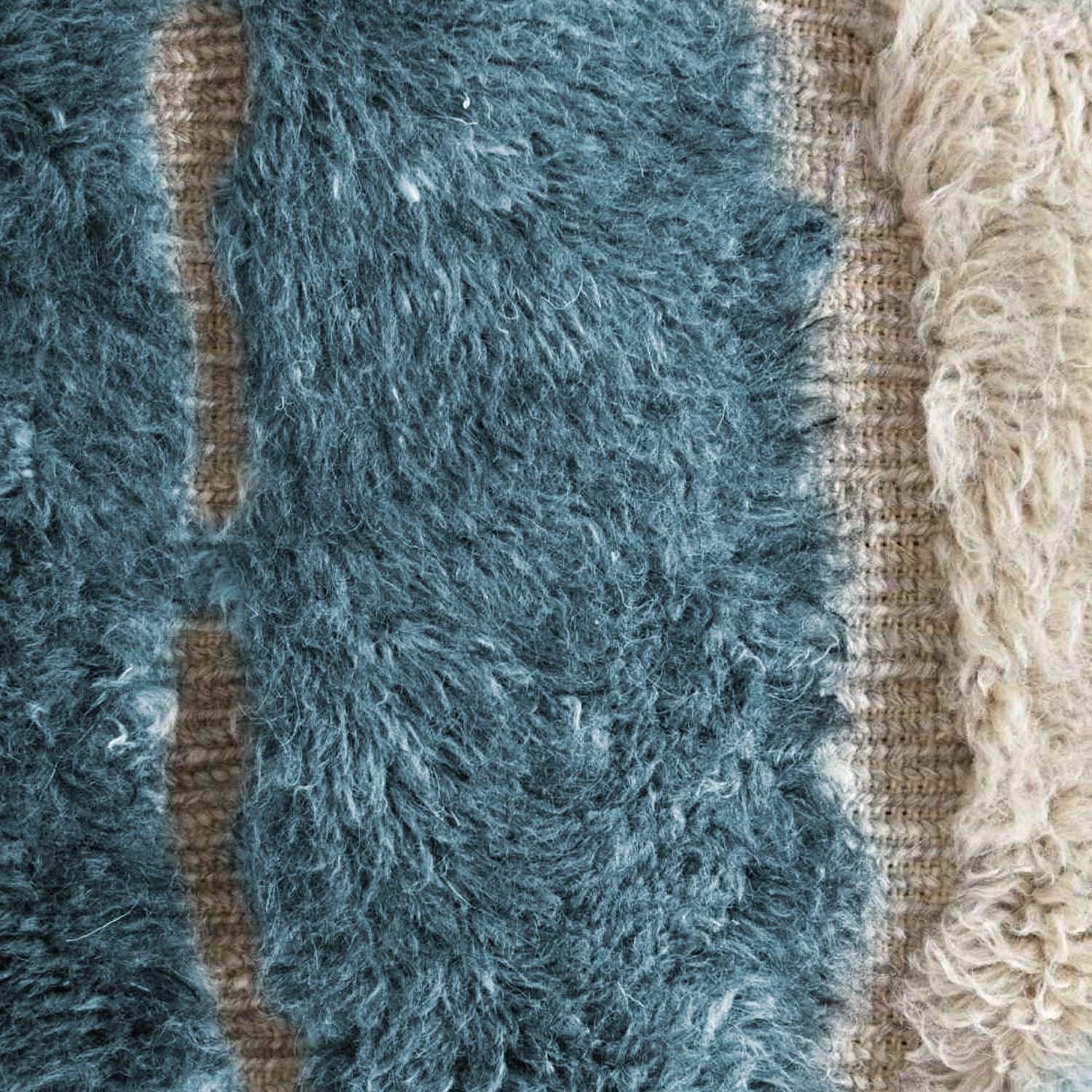 Ivory Blue Block Beni Ourain Rug