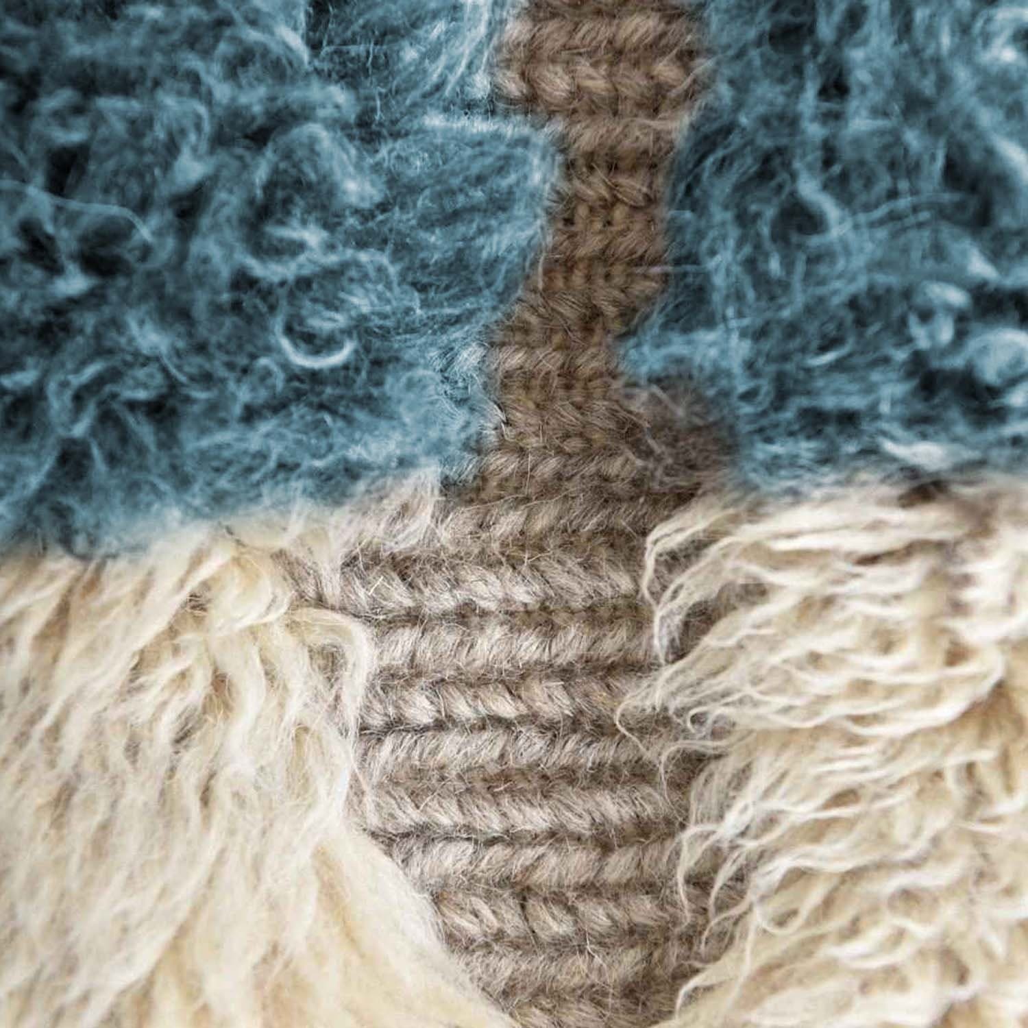 Ivory Blue Block Beni Ourain Rug