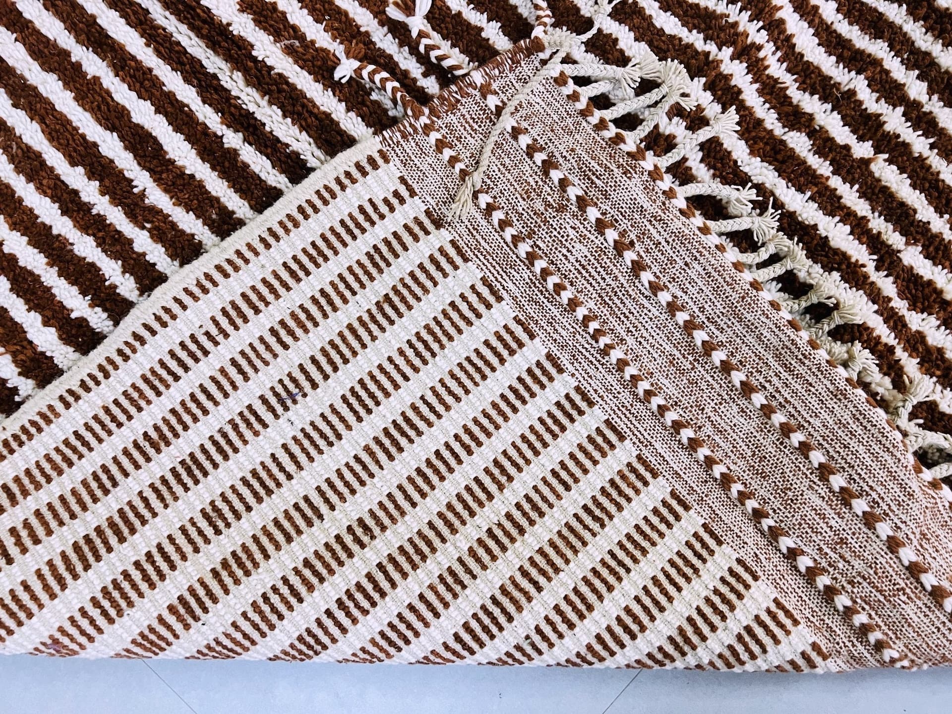 Brown Ivory Ribbed Beni Ourain Rug