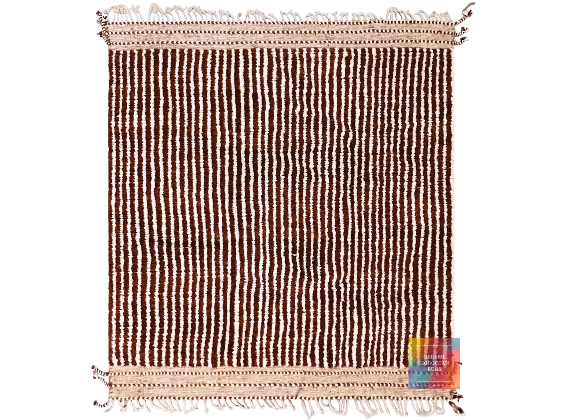 Brown Ivory Ribbed Beni Ourain Rug