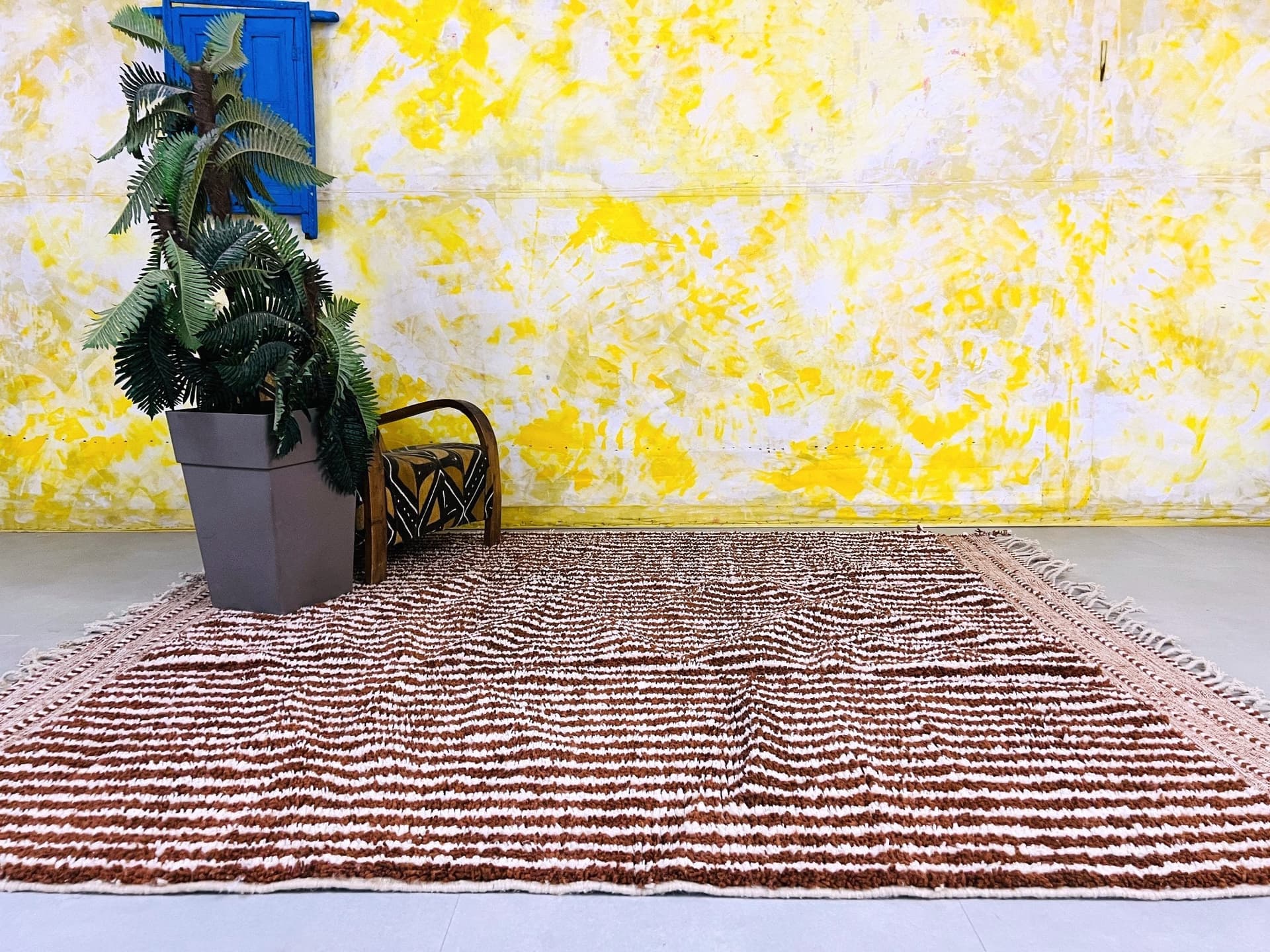 Brown Ivory Ribbed Beni Ourain Rug