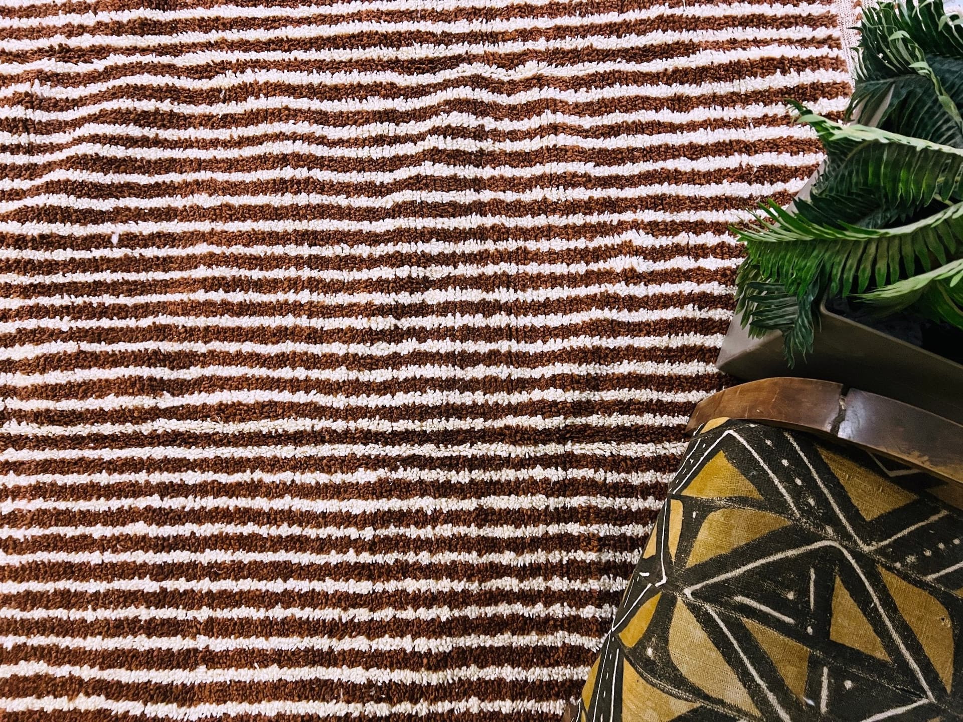 Brown Ivory Ribbed Beni Ourain Rug