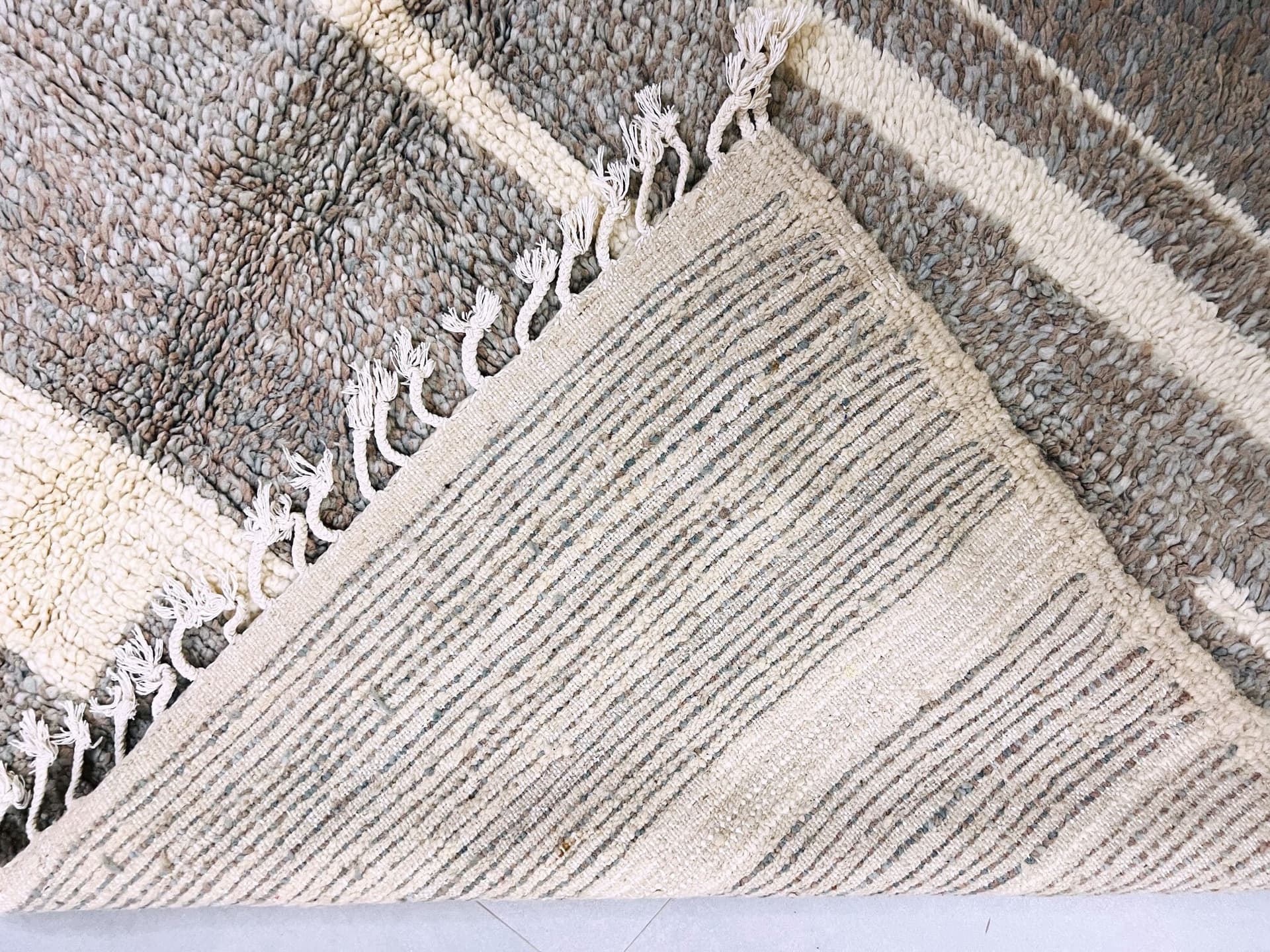 Ivory Horizontal Stripe Beni Ourain Rug