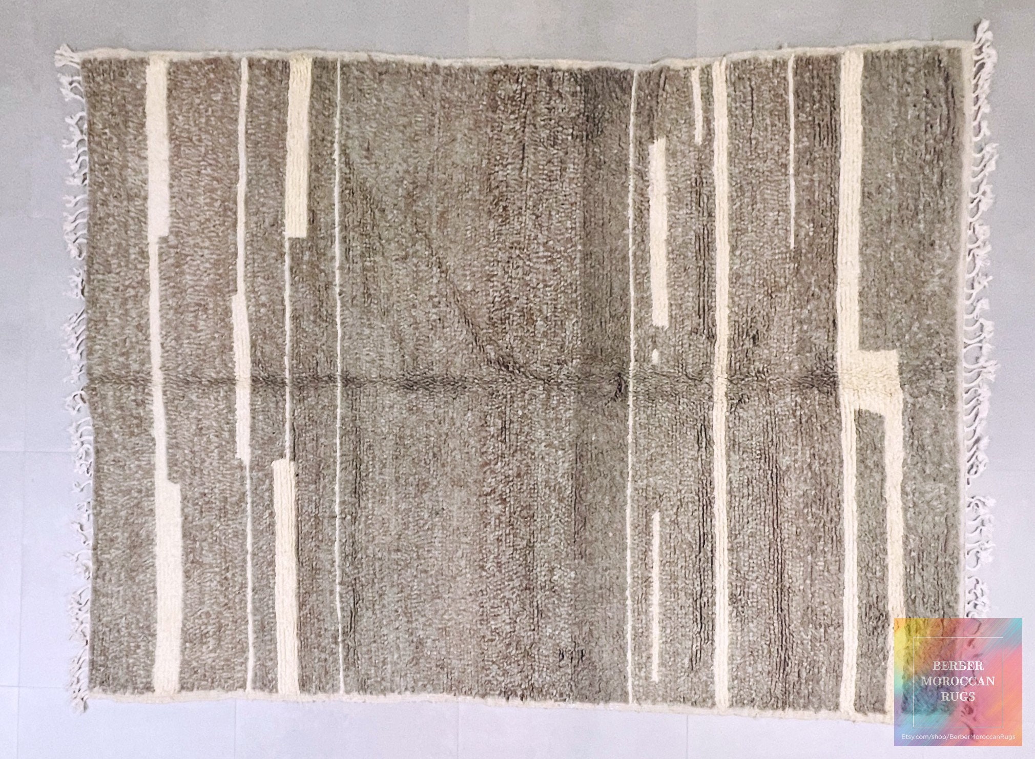 Ivory Horizontal Stripe Beni Ourain Rug