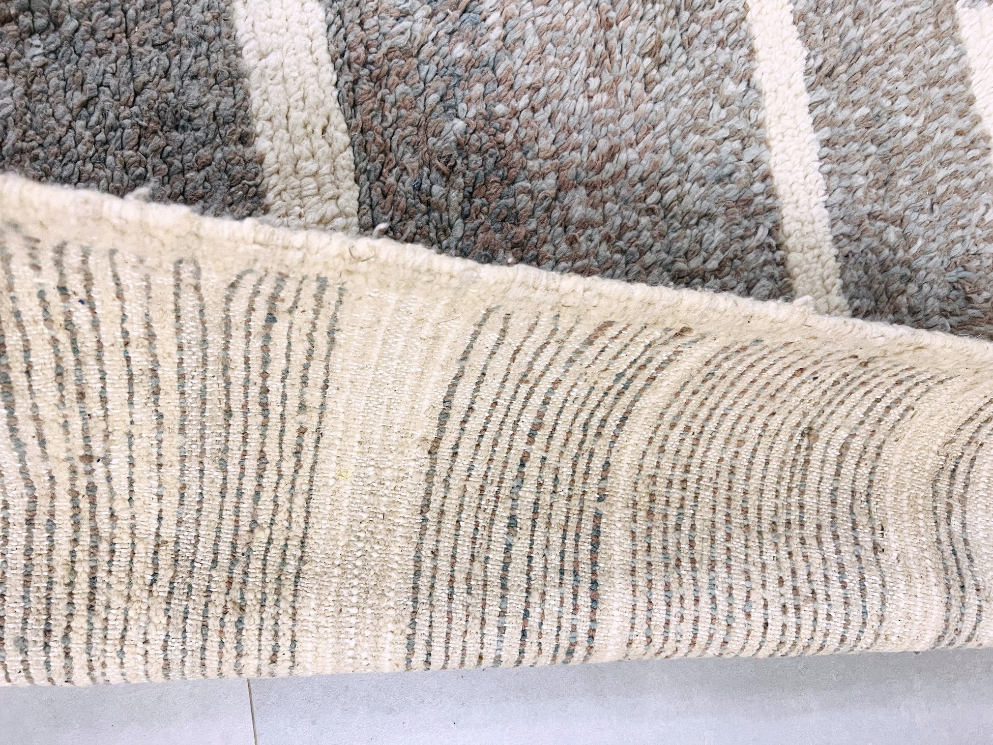 Ivory Horizontal Stripe Beni Ourain Rug