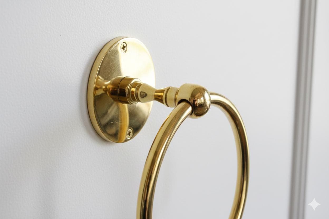 towel ring, unlacquered brass, towel rack, towel rod, towel rail, vintage towel holder, old towel holder, brass hardware, bathroom hardware,